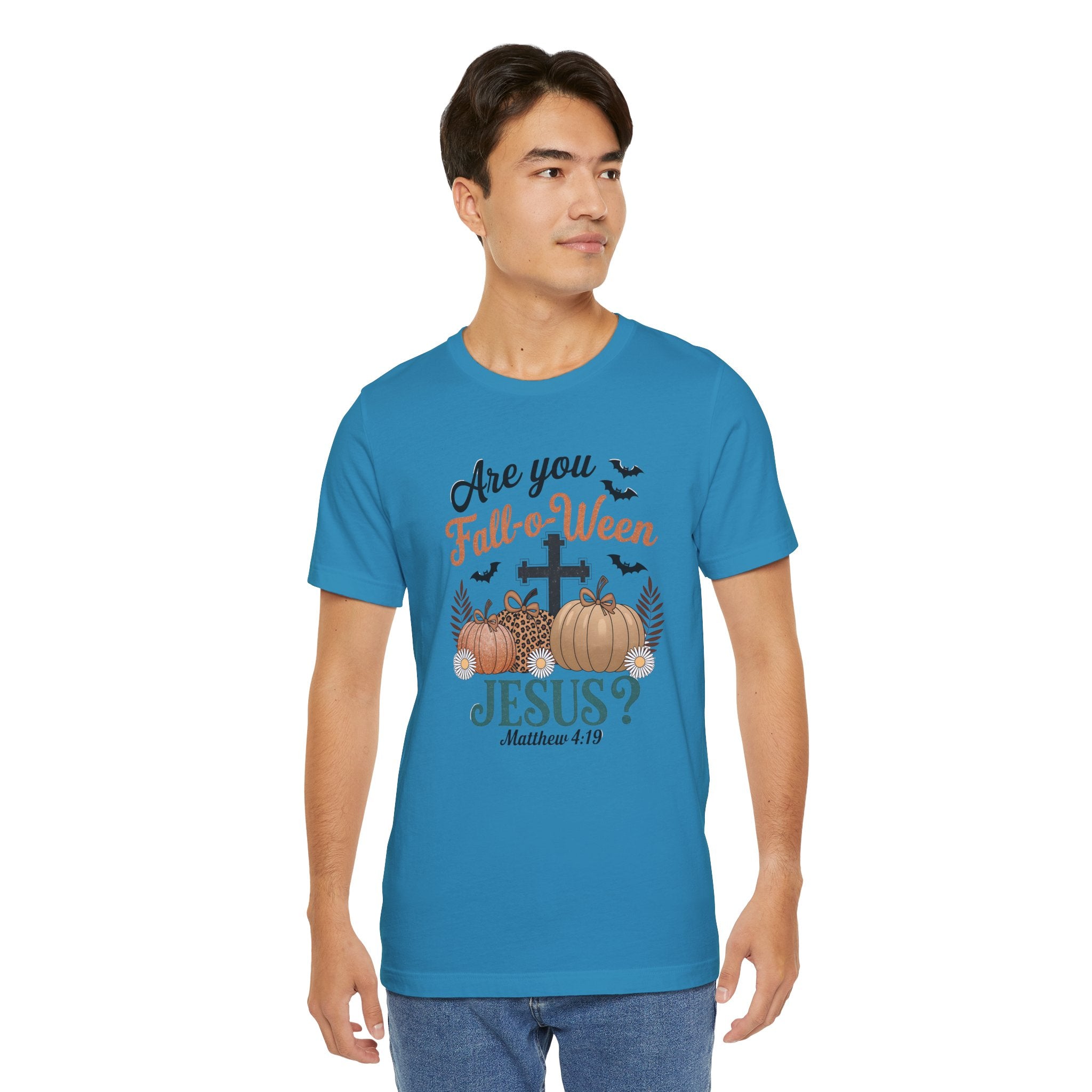 Fall-themed Christian Tee, Are You Fall-o-Ween Jesus?, Unisex Halloween Shirt, Autumn Faith T-Shirt, Pumpkin Design Top