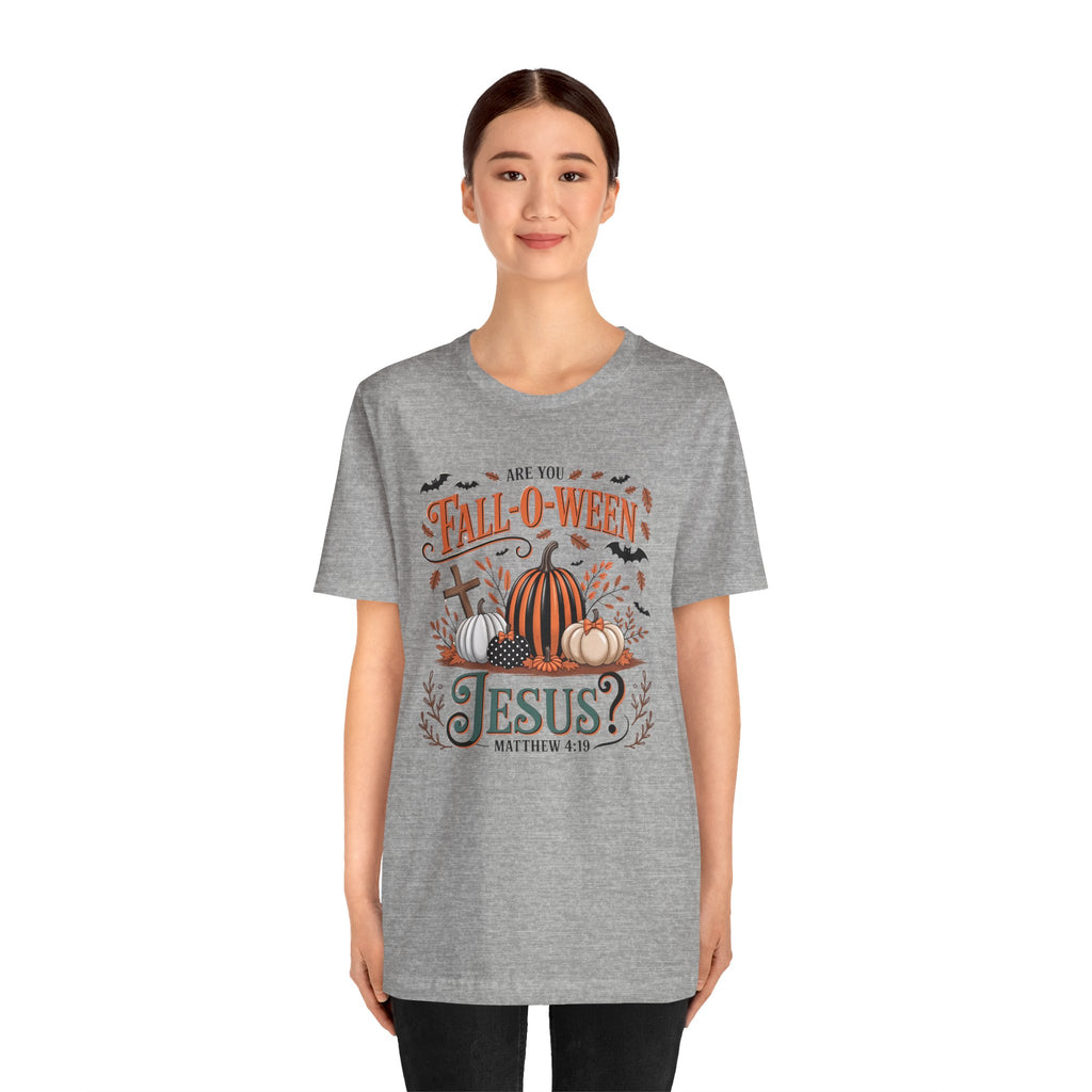 Fall-O-Ween Jesus Tee, Funny Fall T-Shirt, Unisex Pumpkin Shirt, Halloween Christian Top, Autumn Graphic Tee, Religious Casual Wear