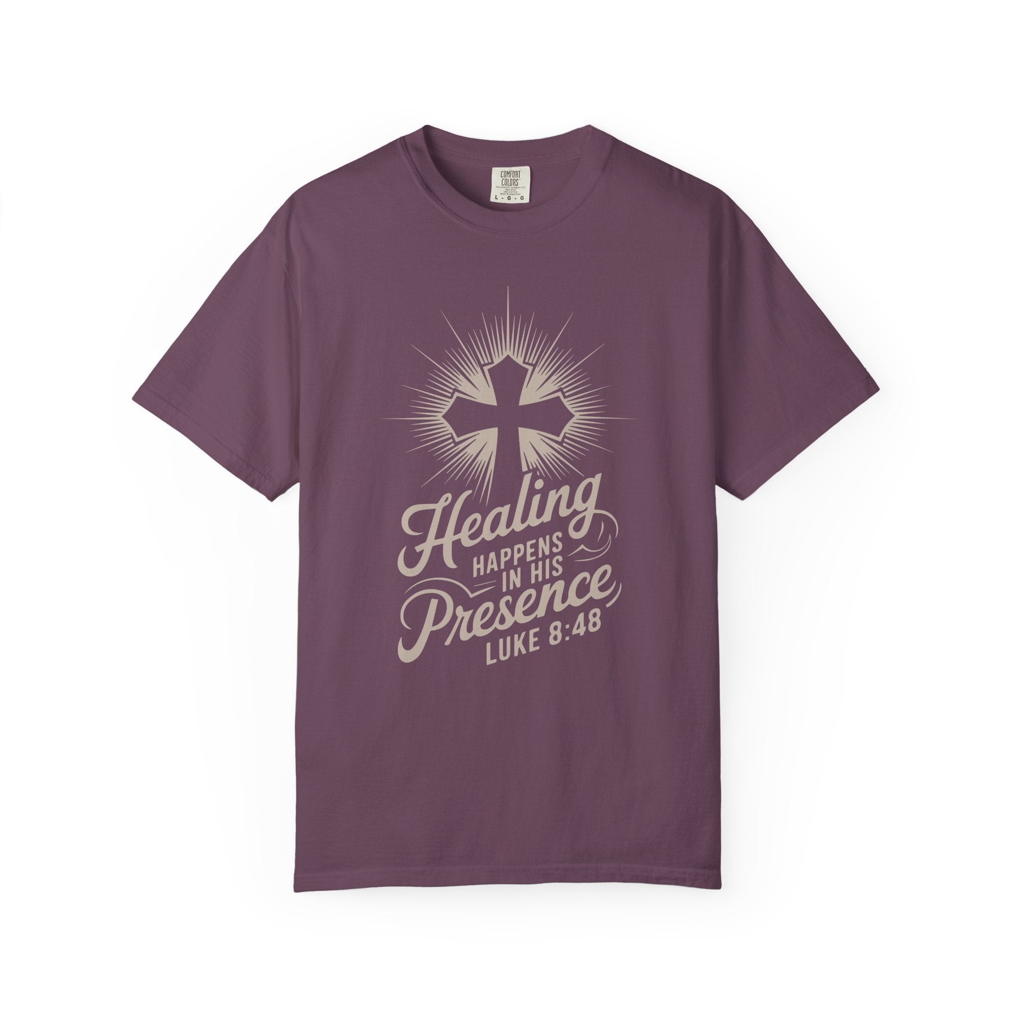 Inspirational Cross Tee - Healing Happens In His Presence