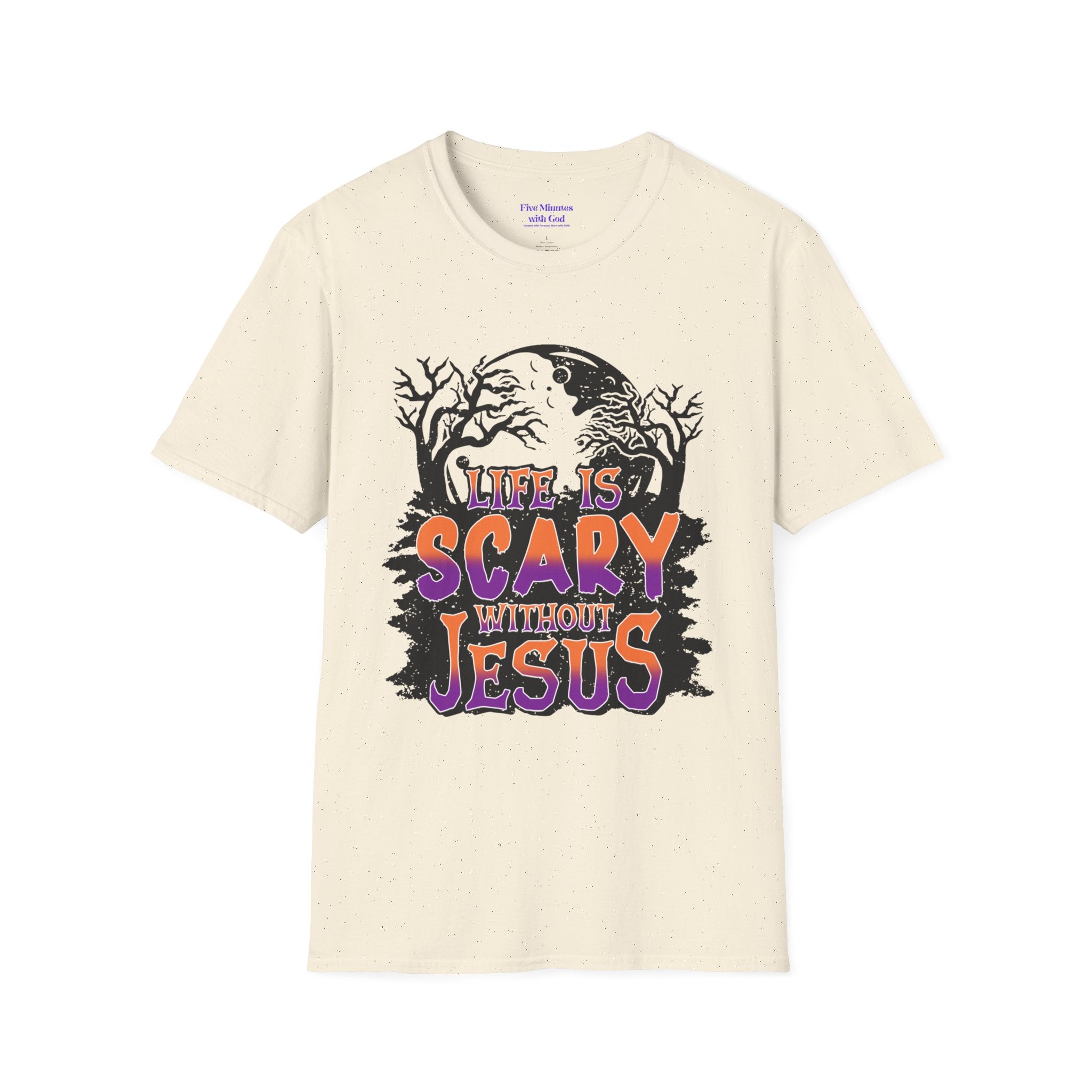Unisex Softstyle T-Shirt - "Life is Scary Without Jesus" Halloween Tee, Christian Apparel, Faith-Based Gift, Religious T-Shirt
