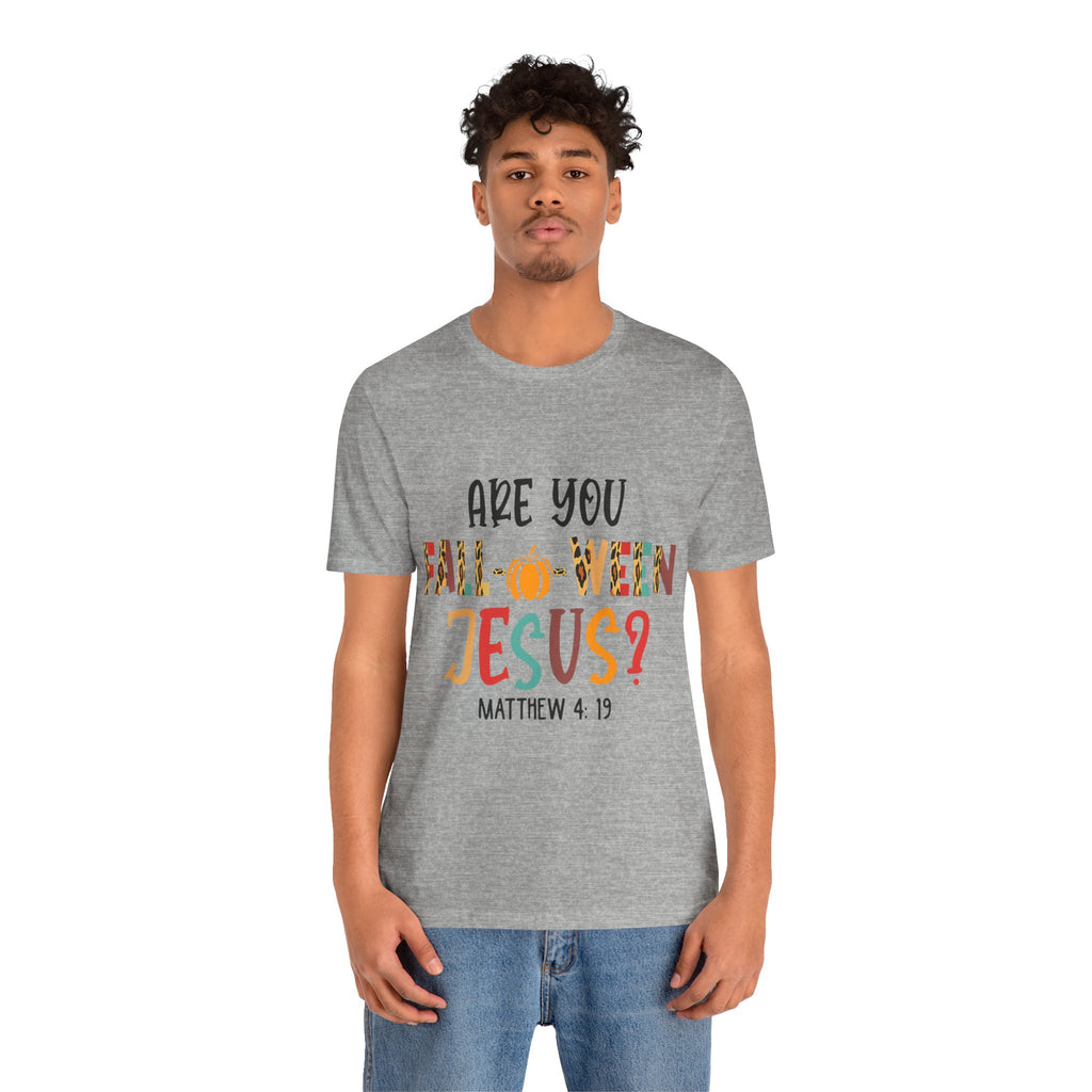 Fall-Themed Jesus Tee | Unisex Jersey Short Sleeve T-Shirt, Halloween Church Wear, Faith-Based Gift, Cozy Casual Top