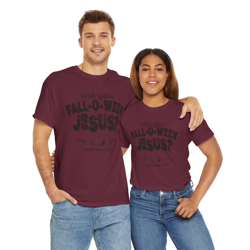 Fall-Themed Tee, Are You Fall-O-Ween Jesus, Unisex Cotton Shirt, Funny Fall Apparel, Halloween T-Shirt, Thanksgiving Gift Ideas