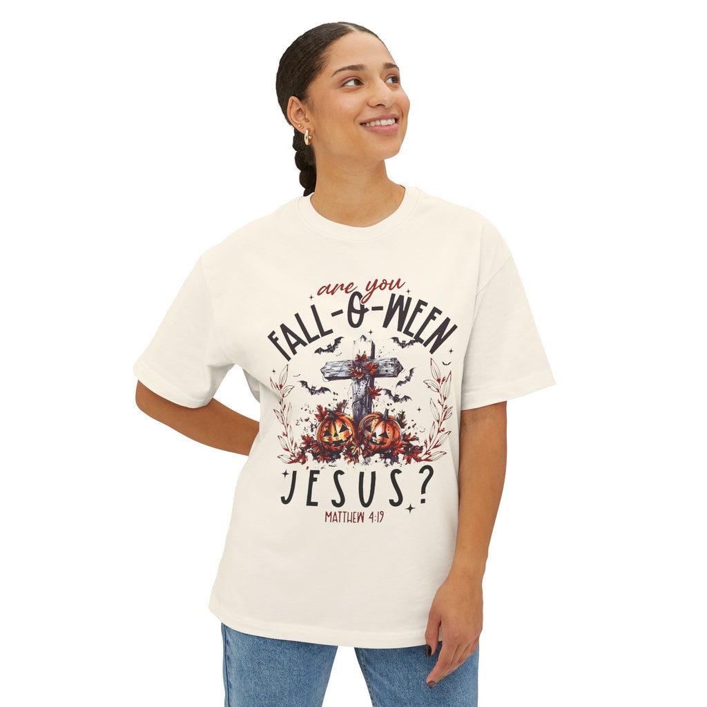 Fall-O-Ween Jesus Boxy Tee, Oversized T-Shirt for Halloween, Unisex, Funny Christian Tee, Casual Fall Wear, Unique Gift Idea