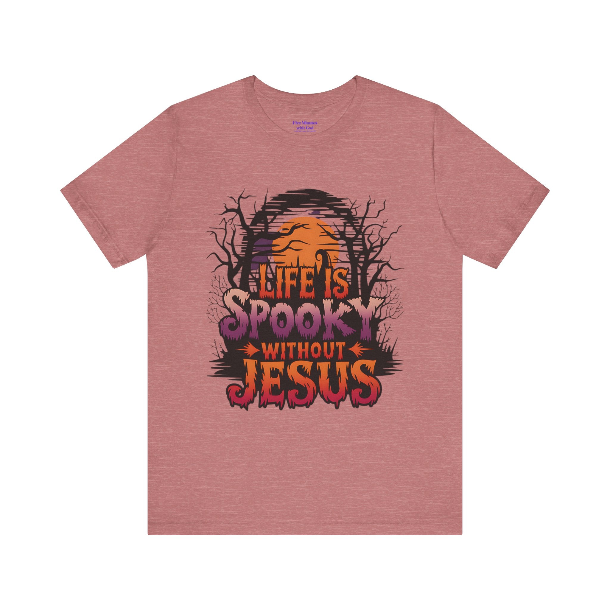 Spooky Jesus Tee - Short Sleeve Unisex Jersey Shirt, Halloween Apparel, Faith-Based Gift, Casual Wear, Everyday Comfort
