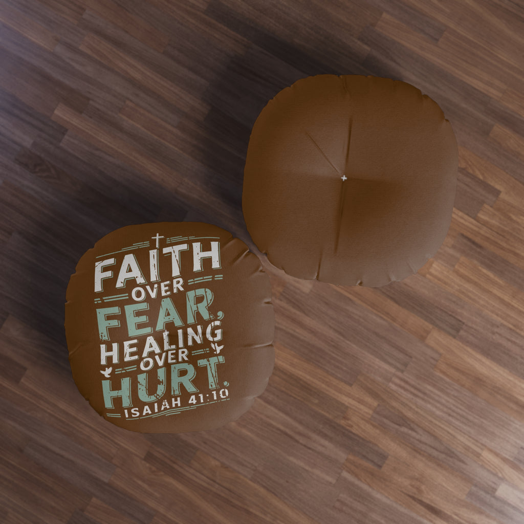 Faith-Inspired Tufted Floor Pillow, Round - Cozy Prayer Cushion, Meditation Pillow, Christian Decor, Living Room Accent, Gift for Believers
