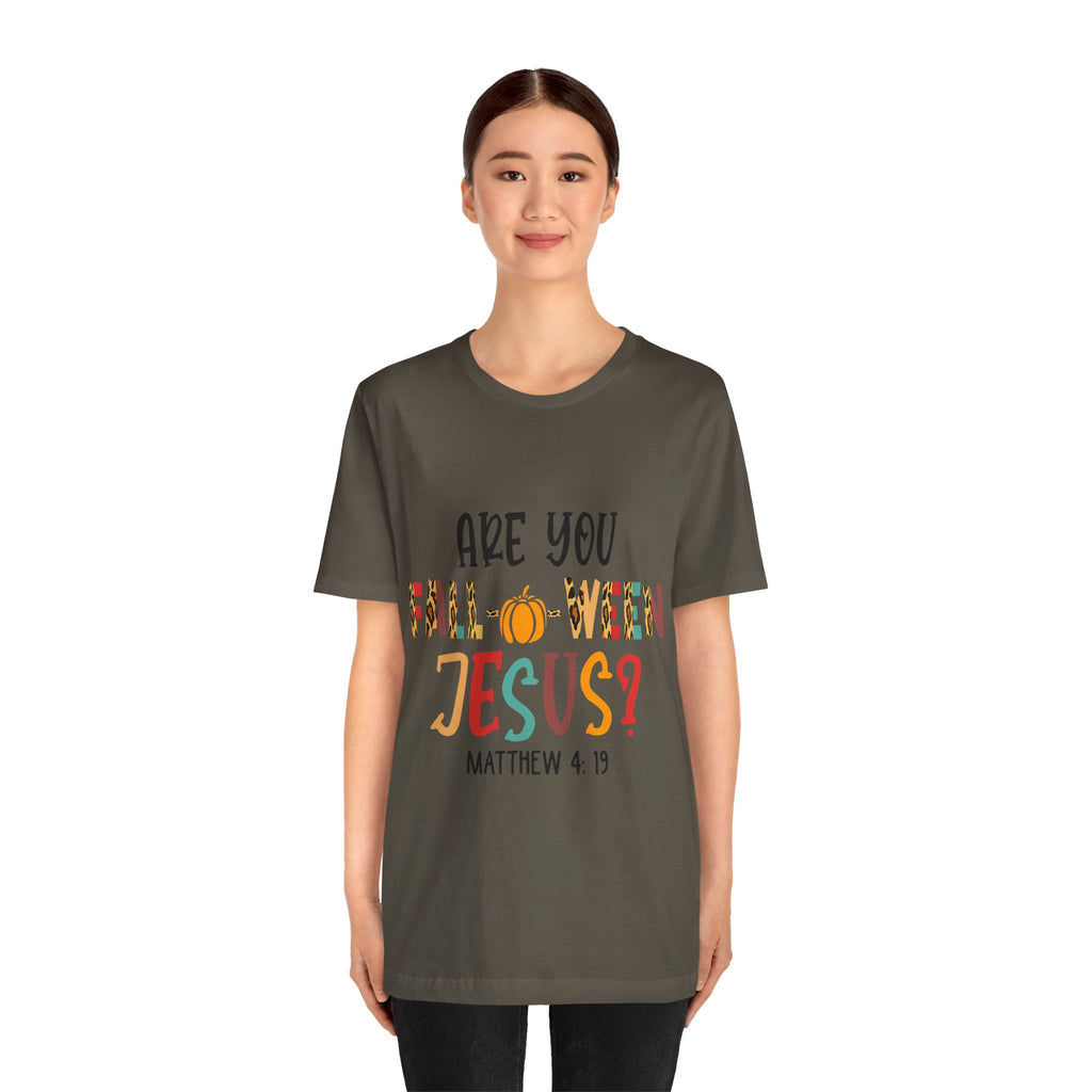 Fall-Themed Jesus Tee | Unisex Jersey Short Sleeve T-Shirt, Halloween Church Wear, Faith-Based Gift, Cozy Casual Top