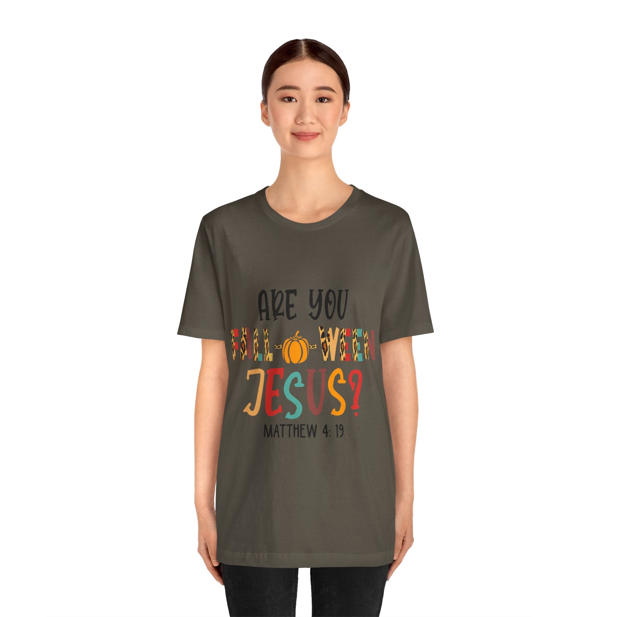 Fall-Themed Jesus Tee | Unisex Jersey Short Sleeve T-Shirt, Halloween Church Wear, Faith-Based Gift, Cozy Casual Top