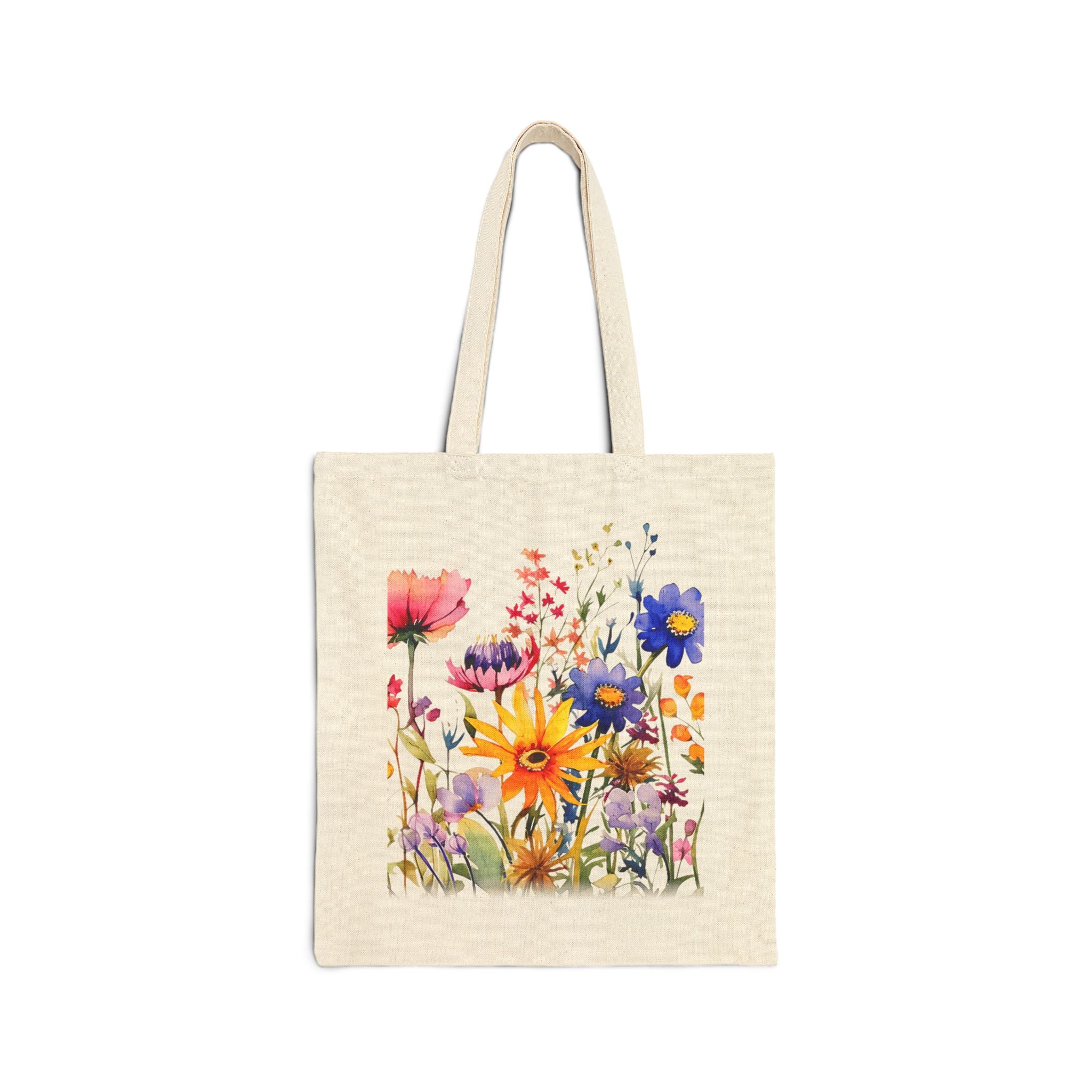 Floral Cotton Canvas Tote Bag, Eco-Friendly Shopping Bag, Reusable Tote for Beach, Grocery, Gifts, Spring Floral Design