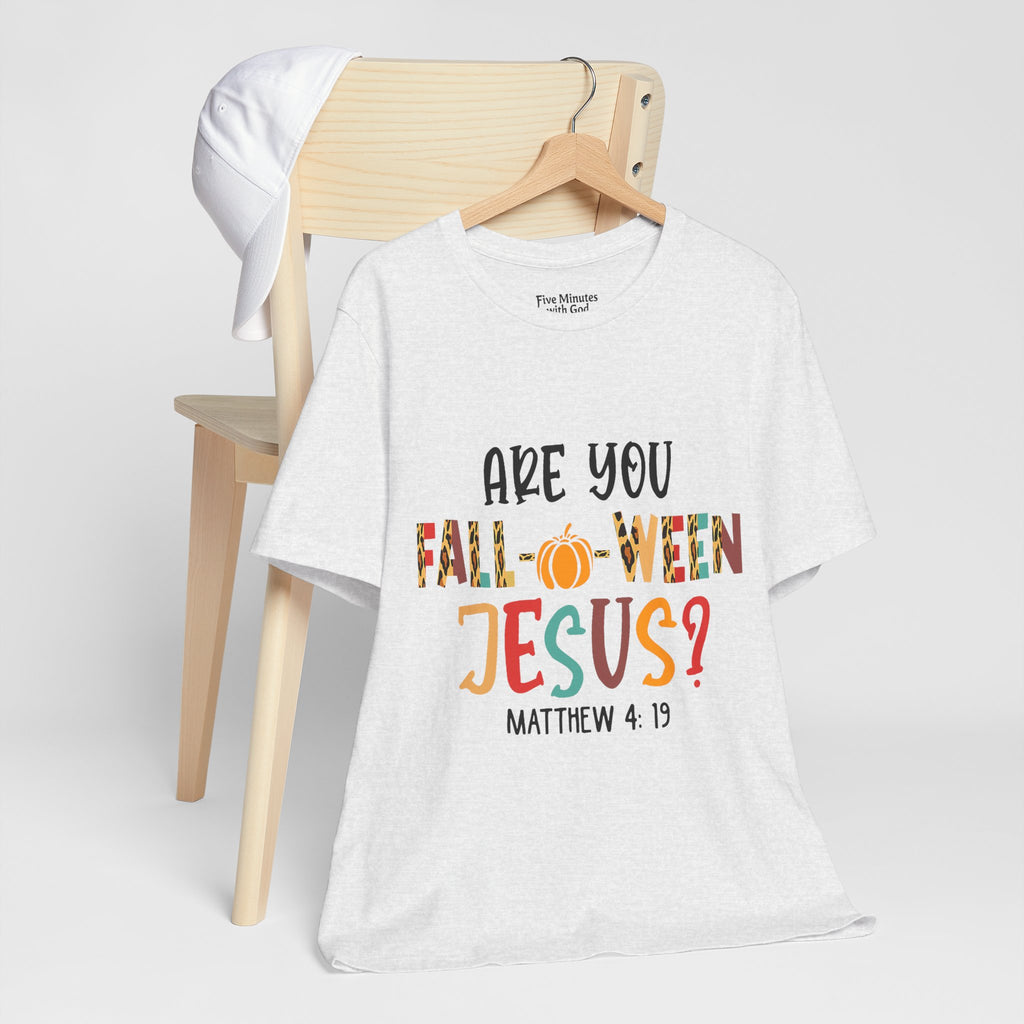 Fall-Themed Jesus Tee | Unisex Jersey Short Sleeve T-Shirt, Halloween Church Wear, Faith-Based Gift, Cozy Casual Top