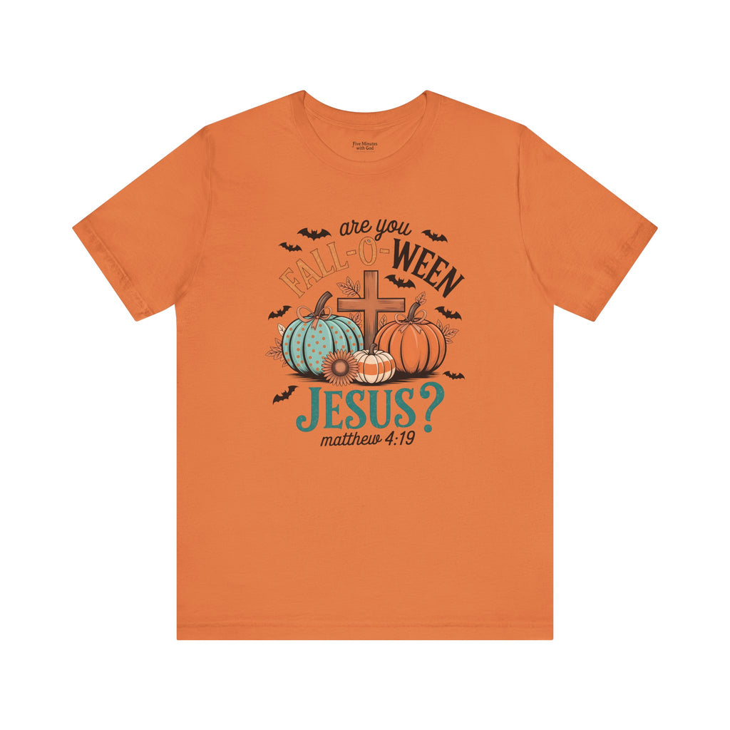 Fall-Themed Jesus T-Shirt, Unisex Short Sleeve Tee, Christian Apparel, Autumn Wear, Pumpkin Design, Halloween Celebration