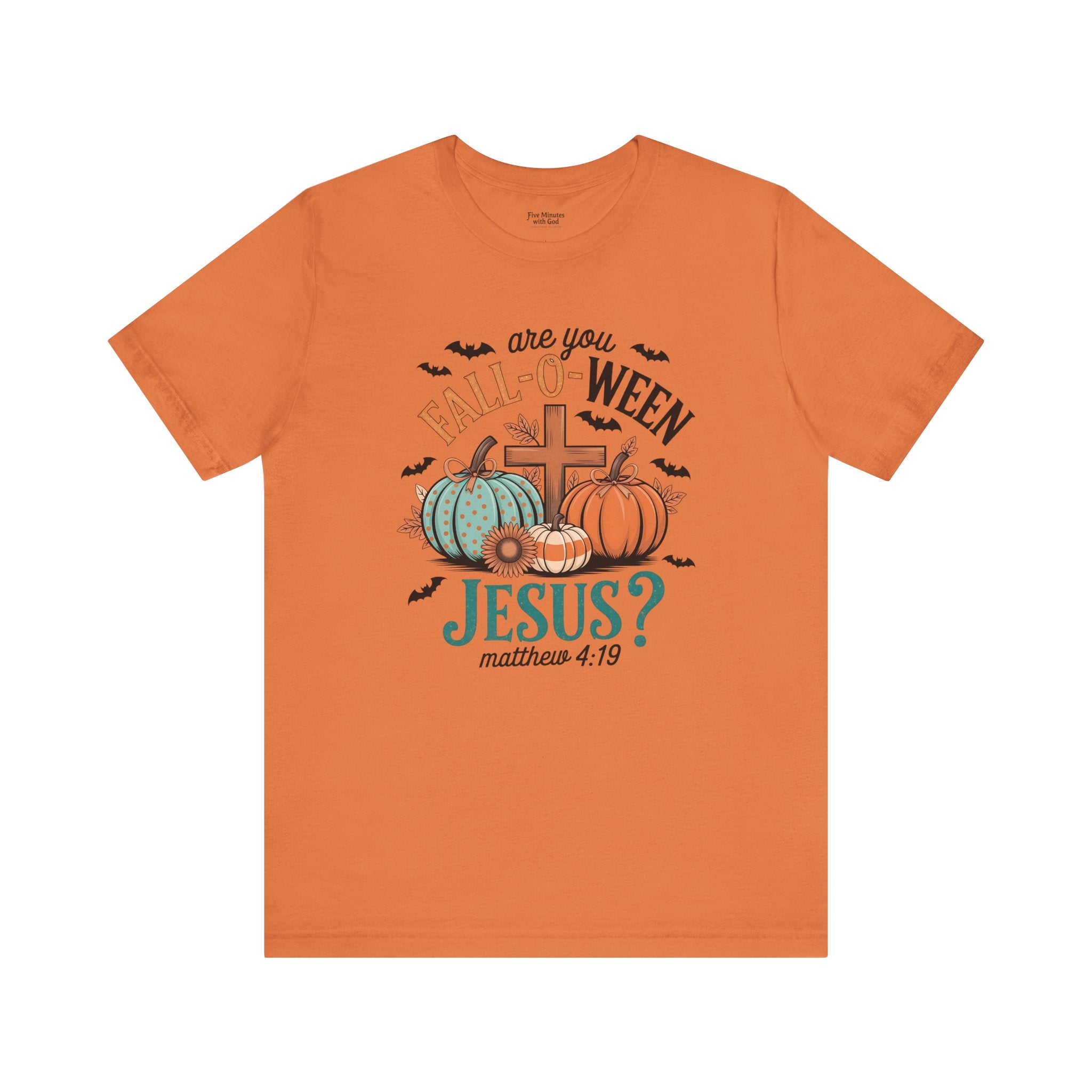 Fall-Themed Jesus T-Shirt, Unisex Short Sleeve Tee, Christian Apparel, Autumn Wear, Pumpkin Design, Halloween Celebration