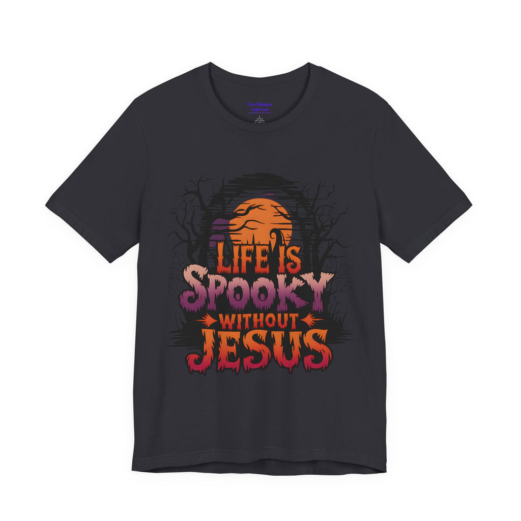 Spooky Jesus Tee - Short Sleeve Unisex Jersey Shirt, Halloween Apparel, Faith-Based Gift, Casual Wear, Everyday Comfort