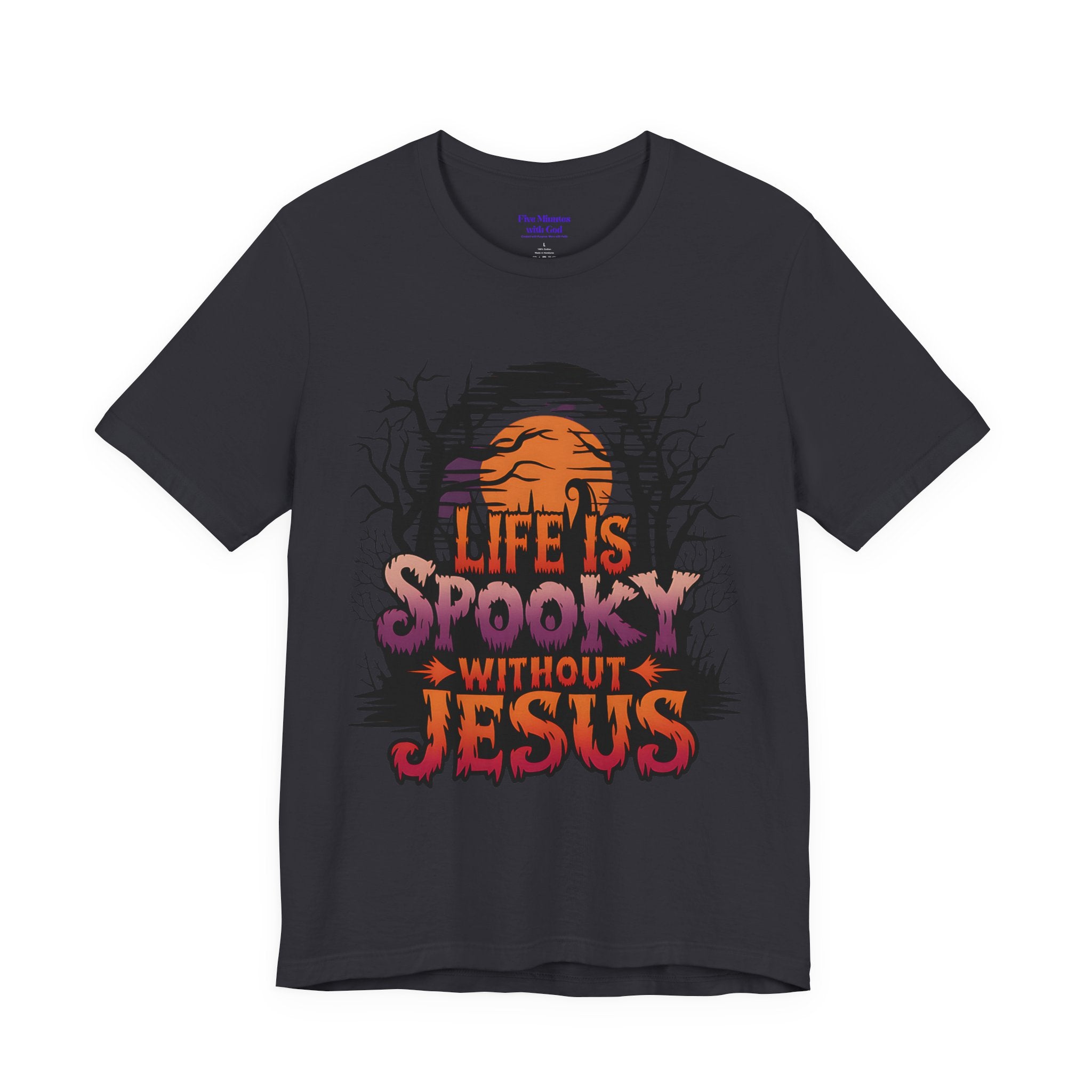 Spooky Jesus Tee - Short Sleeve Unisex Jersey Shirt, Halloween Apparel, Faith-Based Gift, Casual Wear, Everyday Comfort