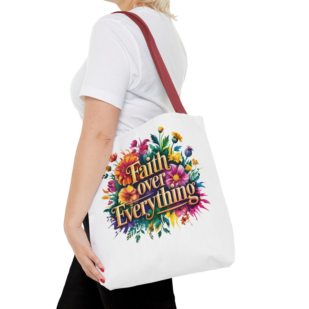 Faith Over Everything Tote Bag - Personalized Floral Design, Gift for Her, Everyday Use, Eco-Friendly Shopping, Inspirational Quote