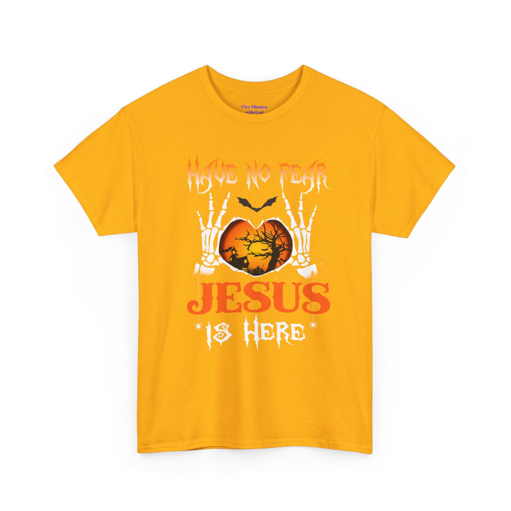 Halloween Faith Tee, Unisex T-Shirt with Skeletons, Jesus is Here, Spooky Season Apparel, Christian Shirt, Autumn Outfit