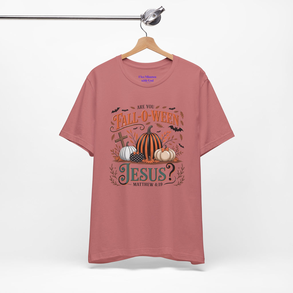 Fall-O-Ween Jesus Tee, Funny Fall T-Shirt, Unisex Pumpkin Shirt, Halloween Christian Top, Autumn Graphic Tee, Religious Casual Wear