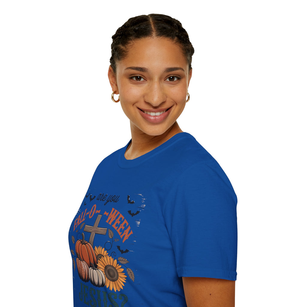 Fall-Themed T-Shirt: Are You Fall-O-Ween Jesus? Halloween Tee, Unisex Shirt, Autumn Apparel, Faith-Based Gift, Seasonal Wear