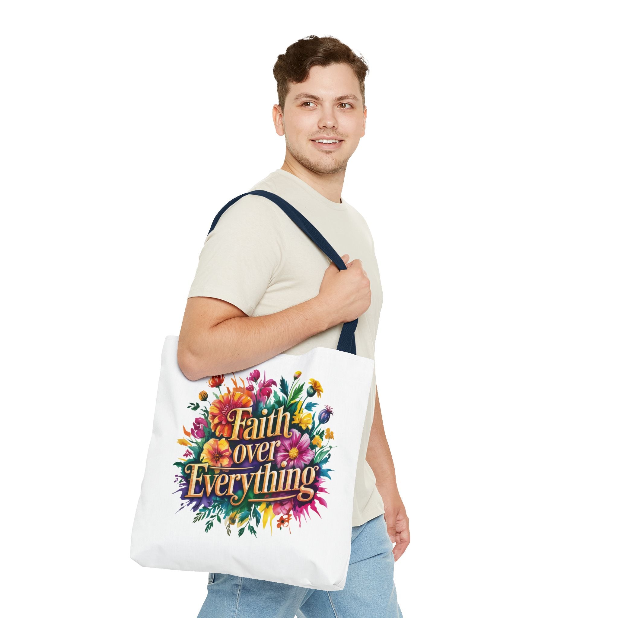 Faith Over Everything Tote Bag - Personalized Floral Design, Gift for Her, Everyday Use, Eco-Friendly Shopping, Inspirational Quote