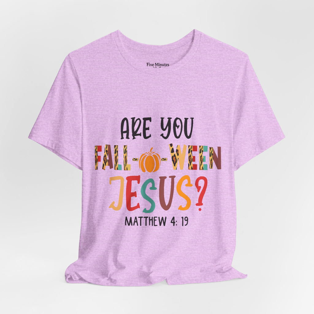 Fall-Themed Jesus Tee | Unisex Jersey Short Sleeve T-Shirt, Halloween Church Wear, Faith-Based Gift, Cozy Casual Top