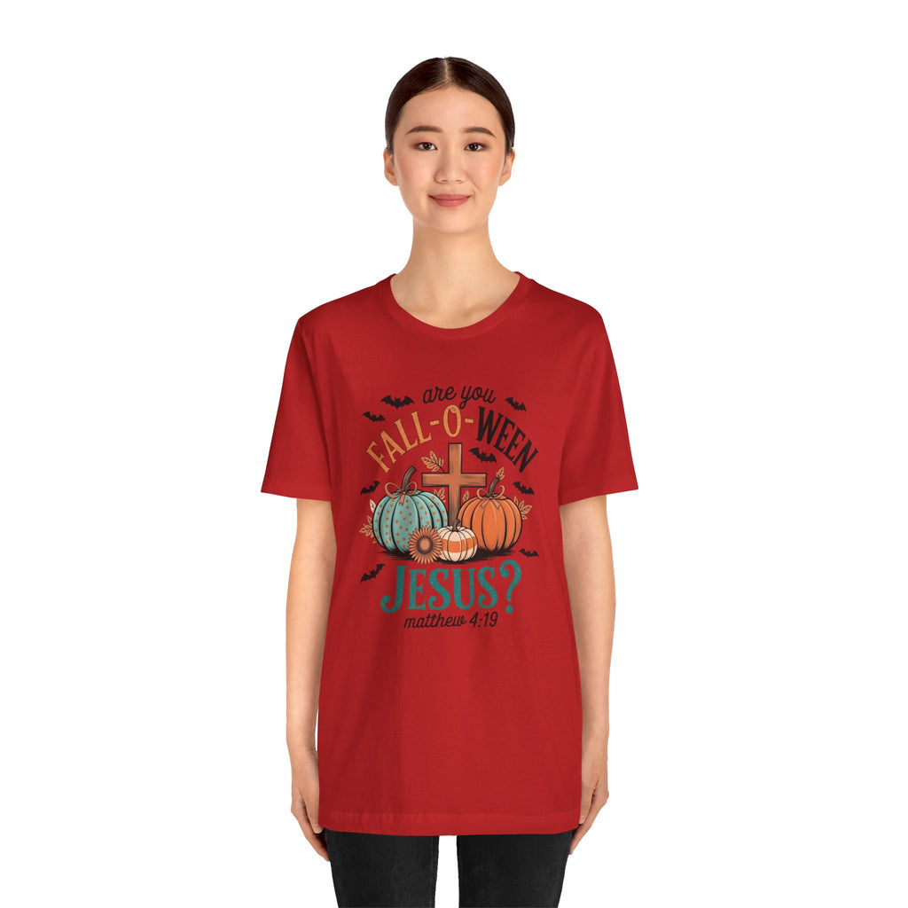 Fall-Themed Jesus T-Shirt, Unisex Short Sleeve Tee, Christian Apparel, Autumn Wear, Pumpkin Design, Halloween Celebration