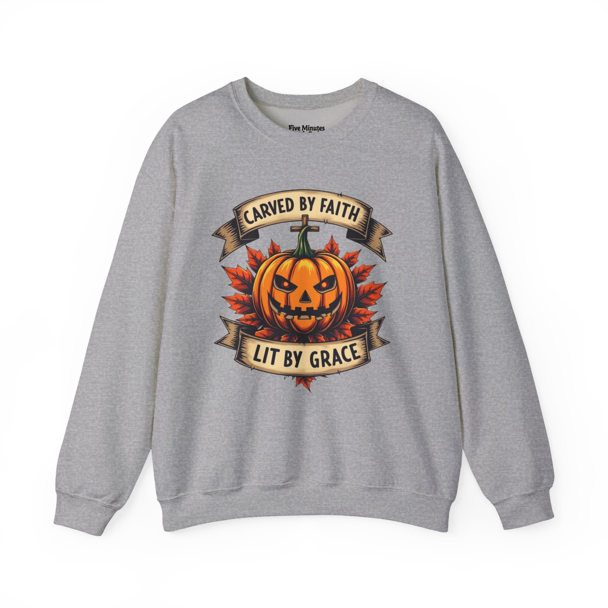 Autumn Pumpkin Sweatshirt - Carved by Faith Lit by Grace, Cozy Fall Fashion, Halloween Gift, Unisex Crewneck, Seasonal Hoodie, Halloween
