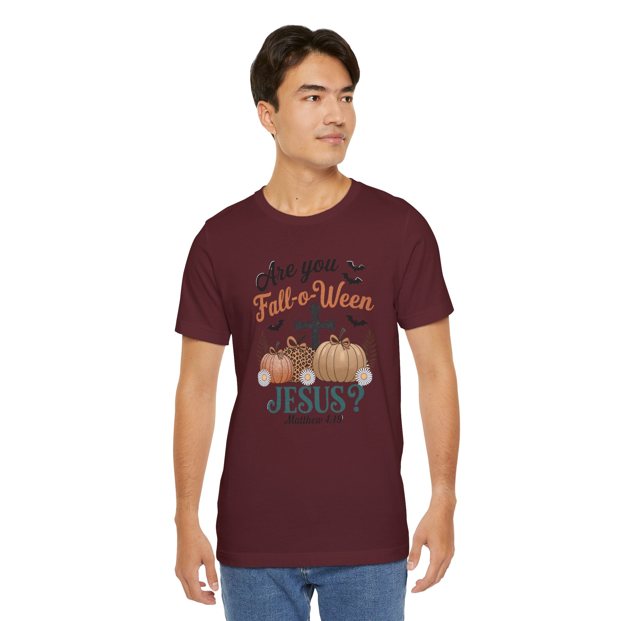 Fall-themed Christian Tee, Are You Fall-o-Ween Jesus?, Unisex Halloween Shirt, Autumn Faith T-Shirt, Pumpkin Design Top