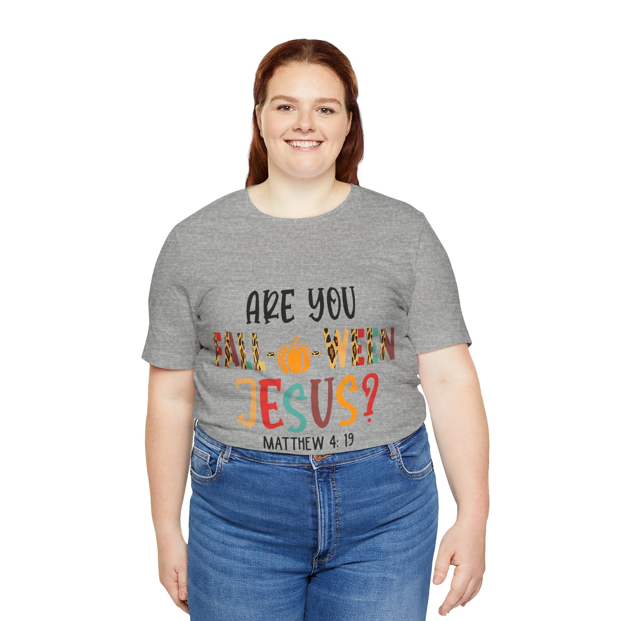 Fall-Themed Jesus Tee | Unisex Jersey Short Sleeve T-Shirt, Halloween Church Wear, Faith-Based Gift, Cozy Casual Top