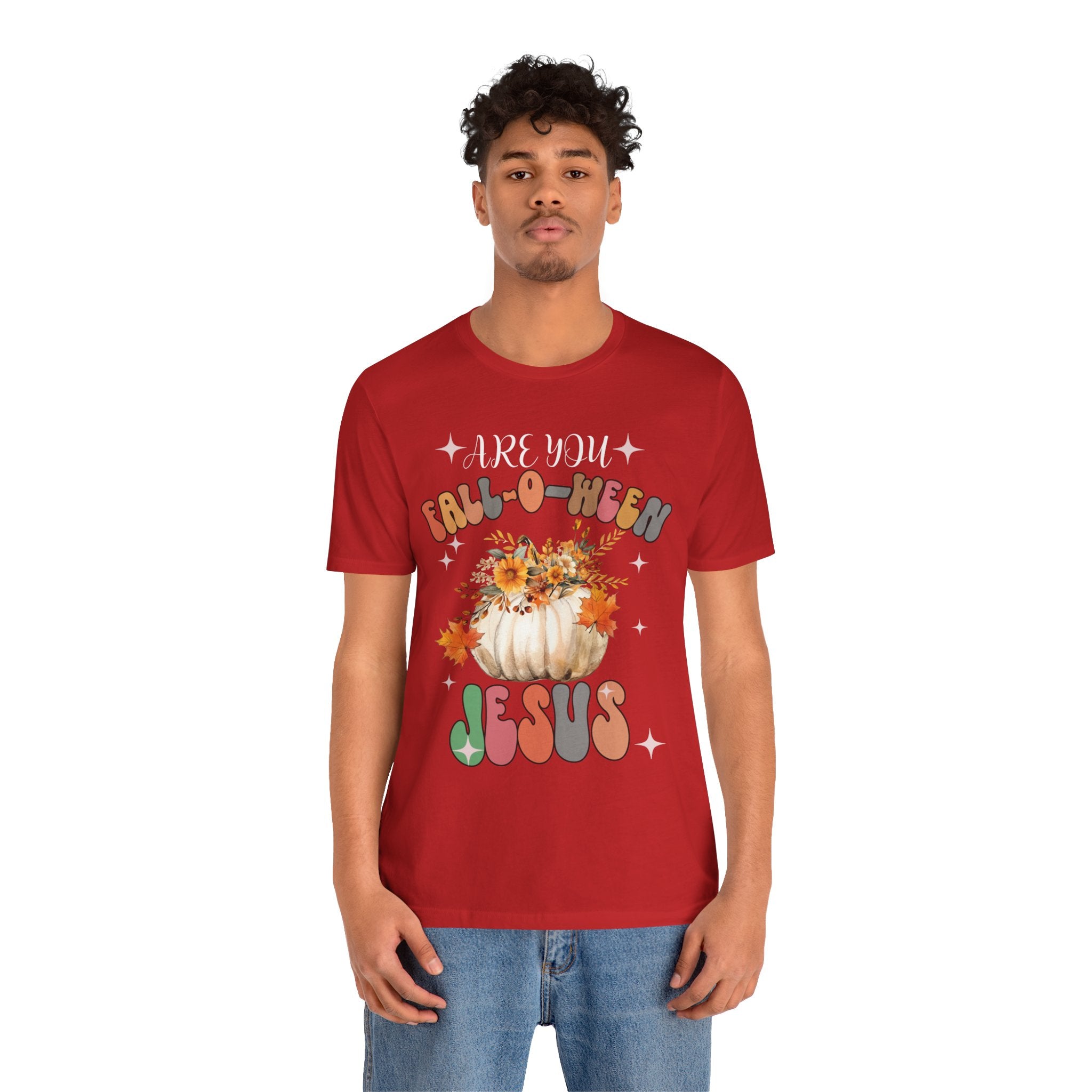 Fall-Themed Jesus Tee, Unisex Jersey T-Shirt, Cozy Autumn Apparel, Thanksgiving Gift, Fall Celebration Shirt, Christian Fashion