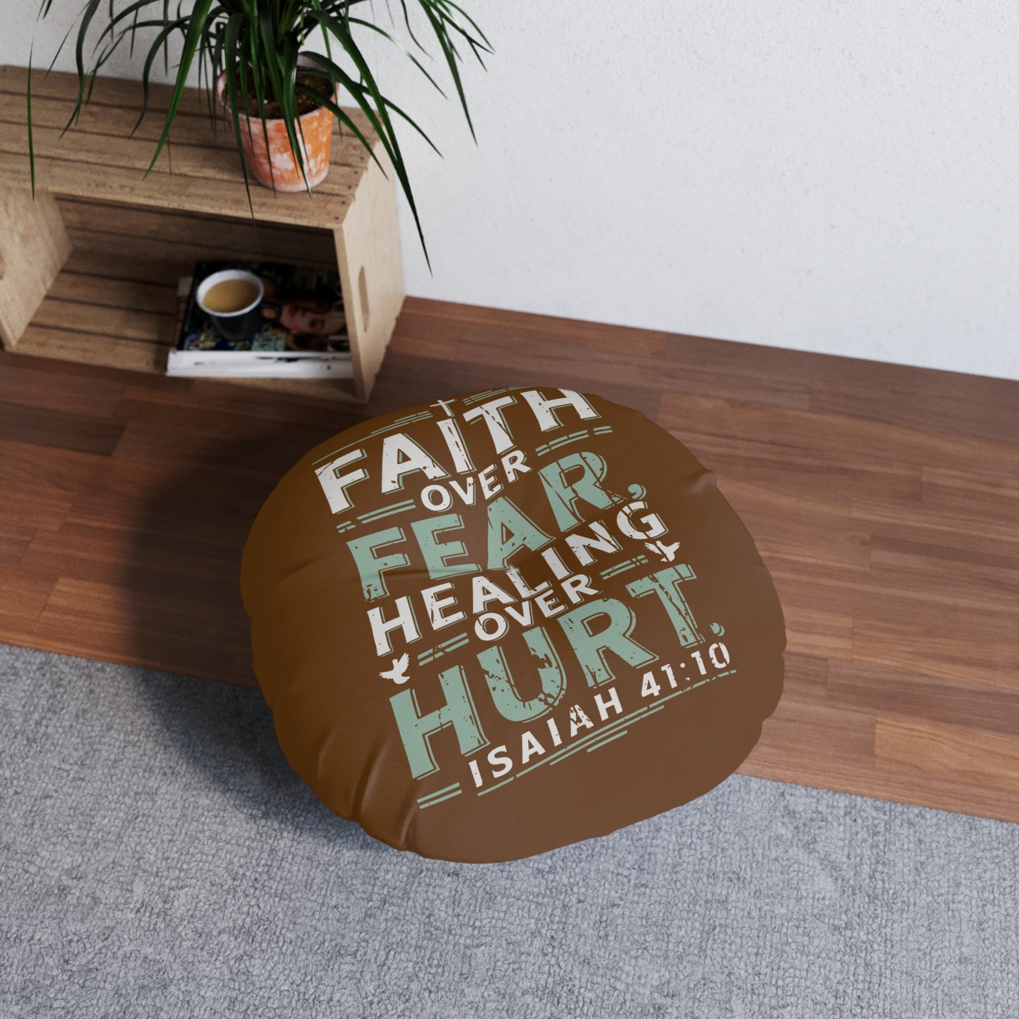 Faith-Inspired Tufted Floor Pillow, Round - Cozy Prayer Cushion, Meditation Pillow, Christian Decor, Living Room Accent, Gift for Believers