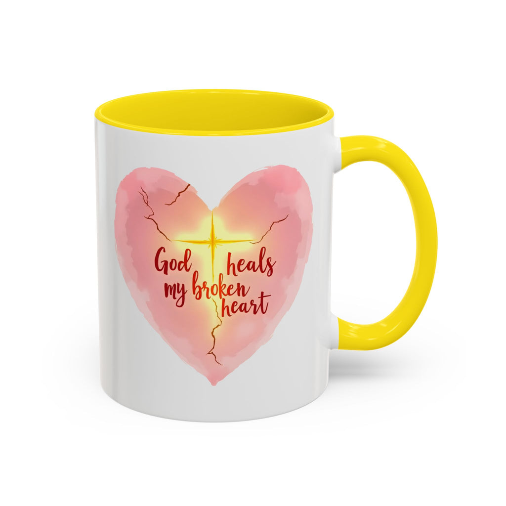 God Heals My Broken Heart Mug, Inspirational Coffee Cup, Heart Design Gift, Christian Faith Mug, Encouragement & Support Beverage