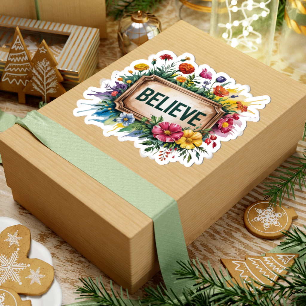 Floral Believe Kiss-Cut Stickers, Motivational Decor, Laptop, Journal, Phone, Personal Gifts, Flower Stickers