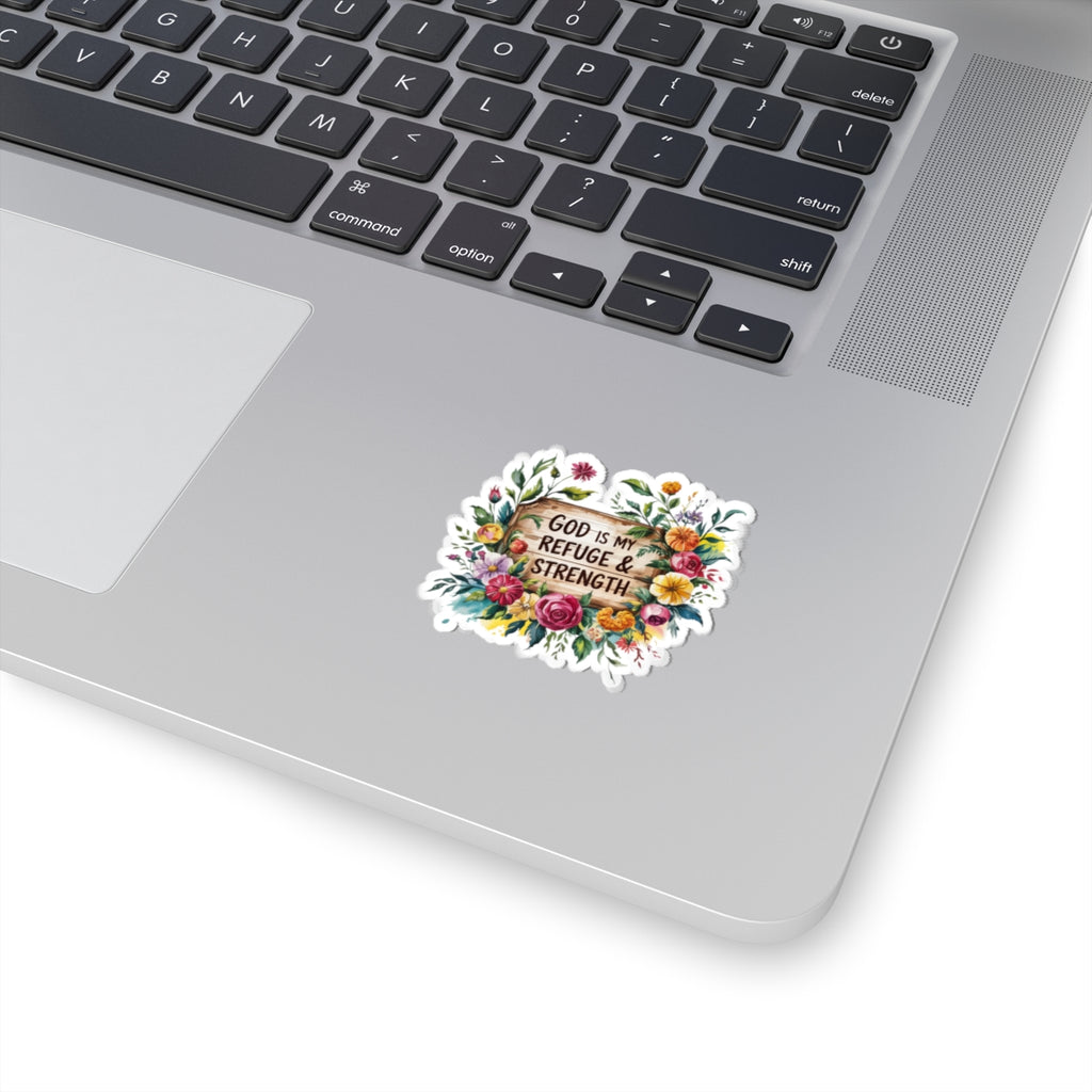 Floral Inspirational Stickers, God is My Refuge & Strength, Laptop Decor, Faith-Based Gifts, Prayerful Decor, Bible Verse Art