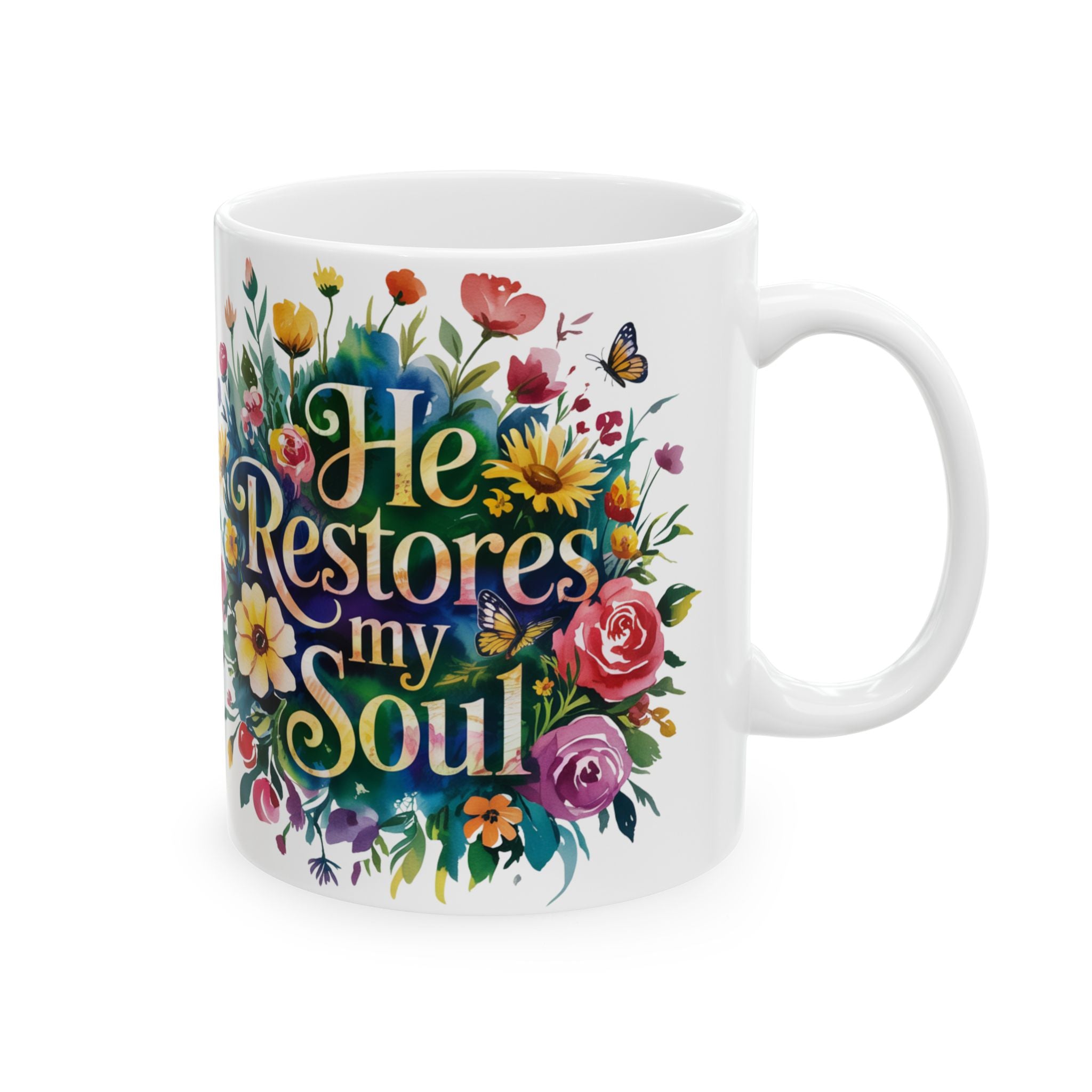 Floral Inspirational Ceramic Mug - Perfect Gift for Tea Lovers, Home Decor, Floral Art, Warm Beverage, Mother's Day, Inspirational Quotes