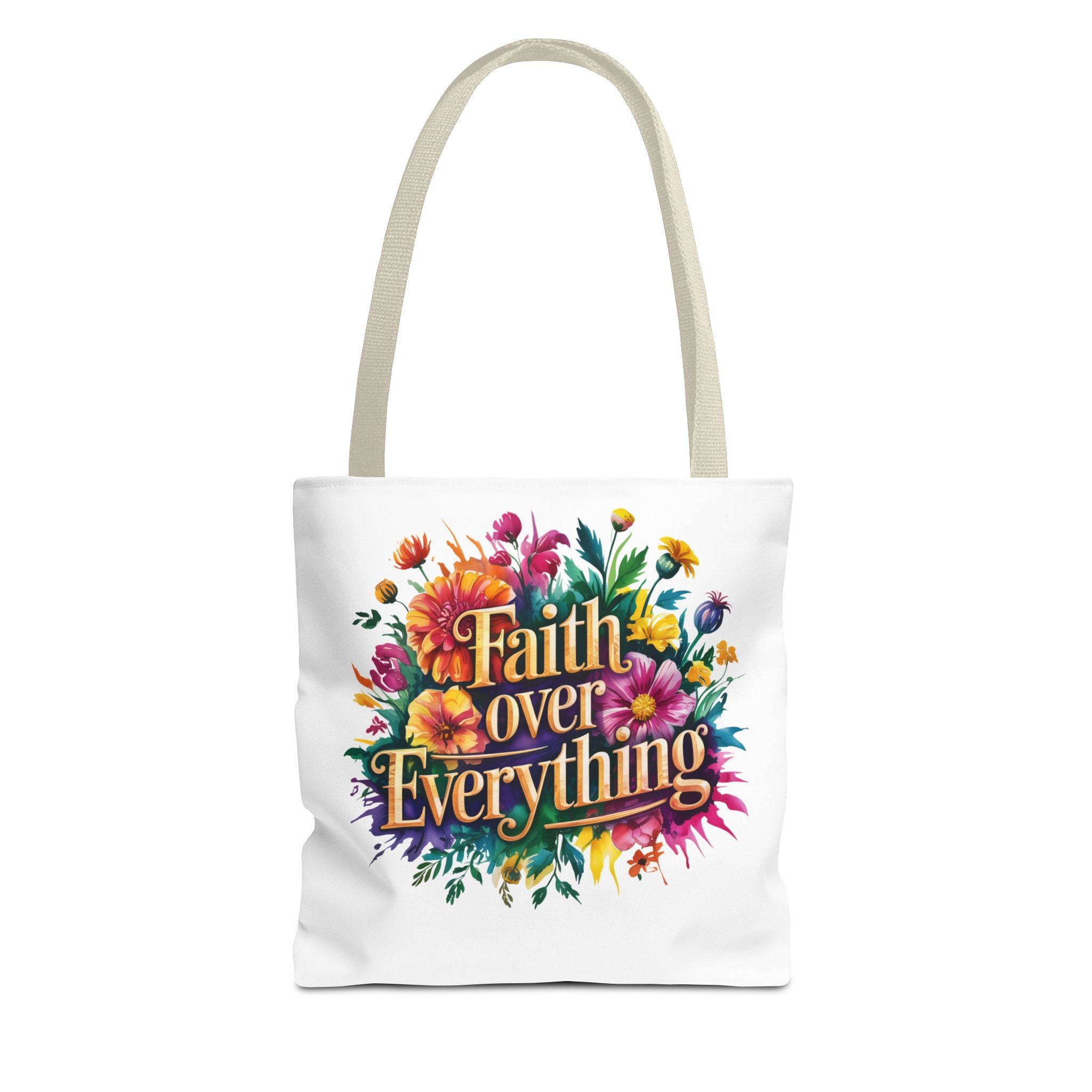 Faith Over Everything Tote Bag - Personalized Floral Design, Gift for Her, Everyday Use, Eco-Friendly Shopping, Inspirational Quote