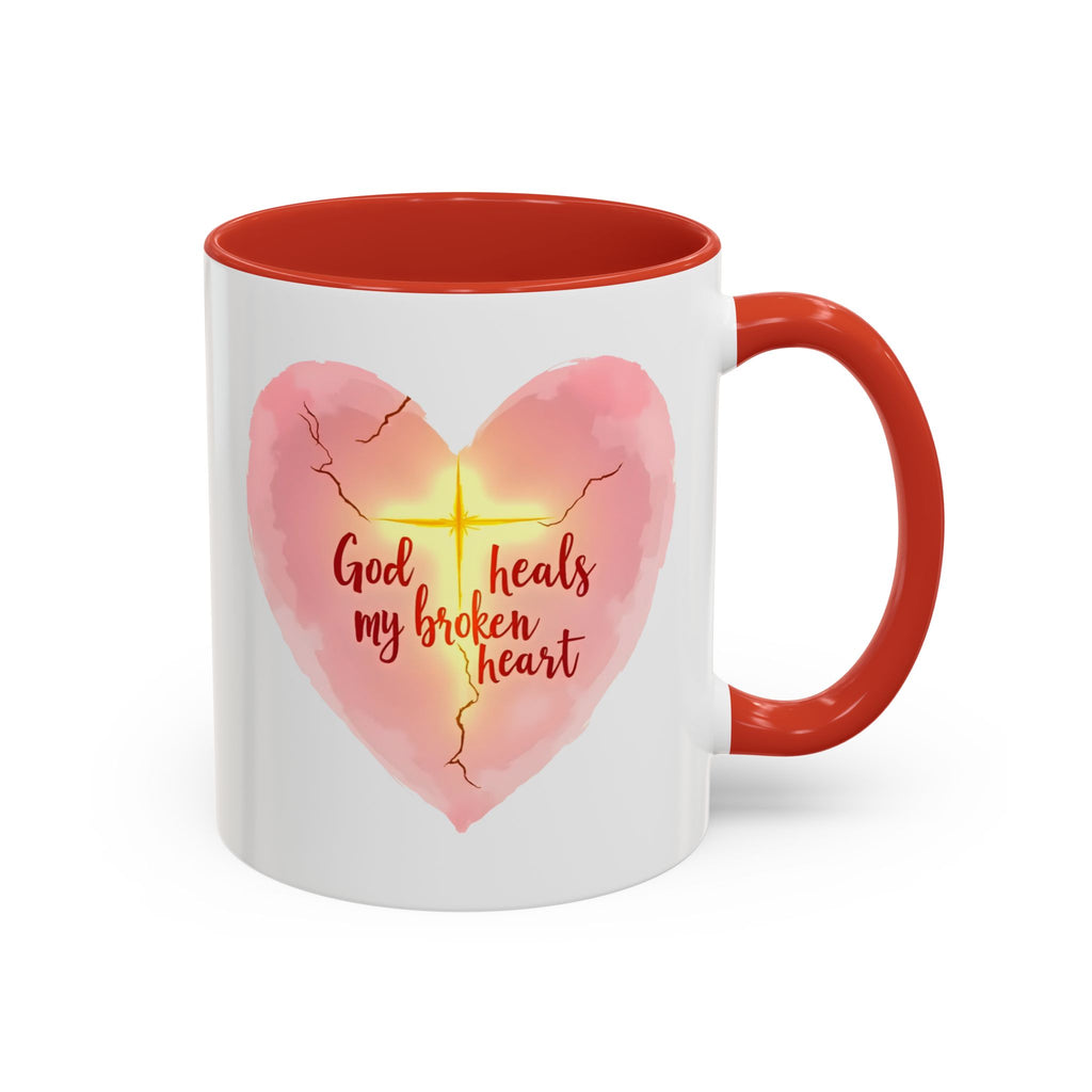 God Heals My Broken Heart Mug, Inspirational Coffee Cup, Heart Design Gift, Christian Faith Mug, Encouragement & Support Beverage