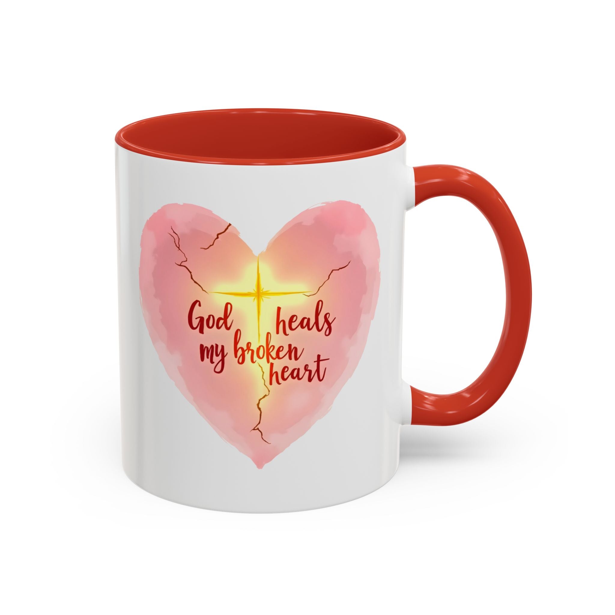 God Heals My Broken Heart Mug, Inspirational Coffee Cup, Heart Design Gift, Christian Faith Mug, Encouragement & Support Beverage