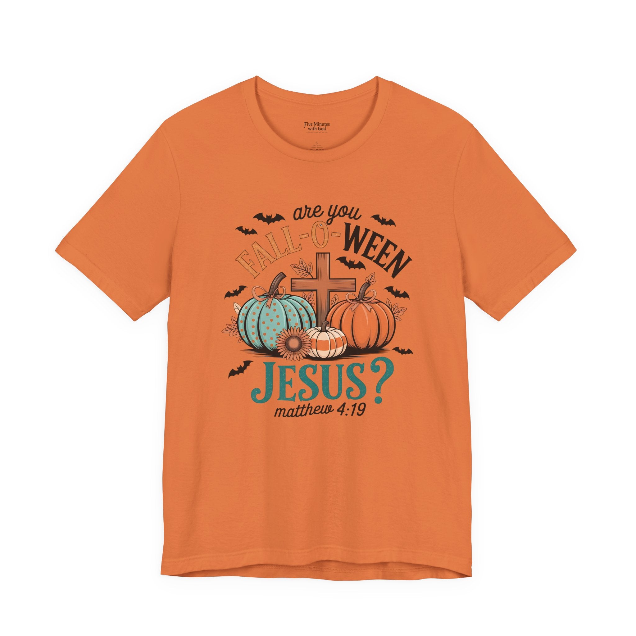 Fall-Themed Jesus T-Shirt, Unisex Short Sleeve Tee, Christian Apparel, Autumn Wear, Pumpkin Design, Halloween Celebration