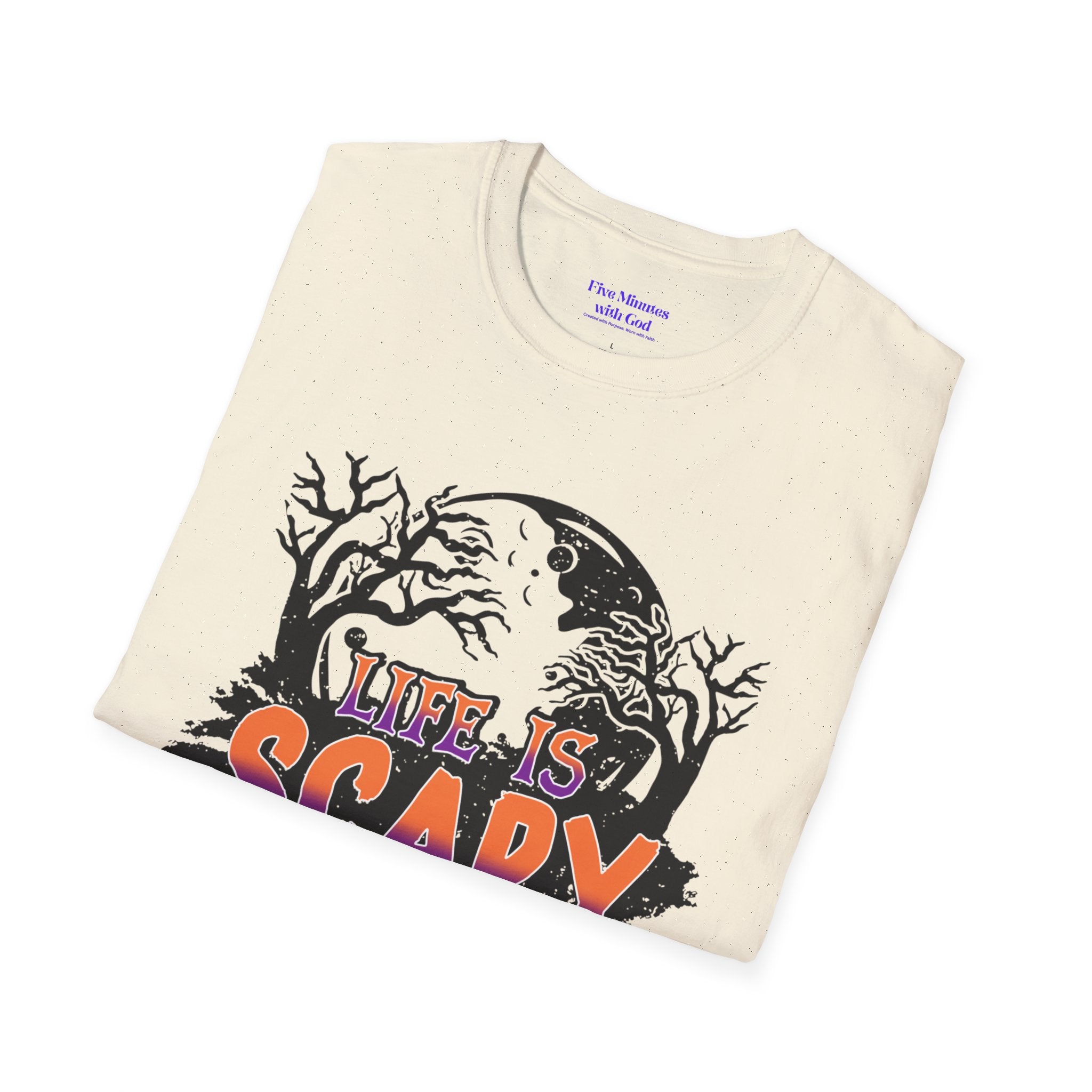 Unisex Softstyle T-Shirt - "Life is Scary Without Jesus" Halloween Tee, Christian Apparel, Faith-Based Gift, Religious T-Shirt