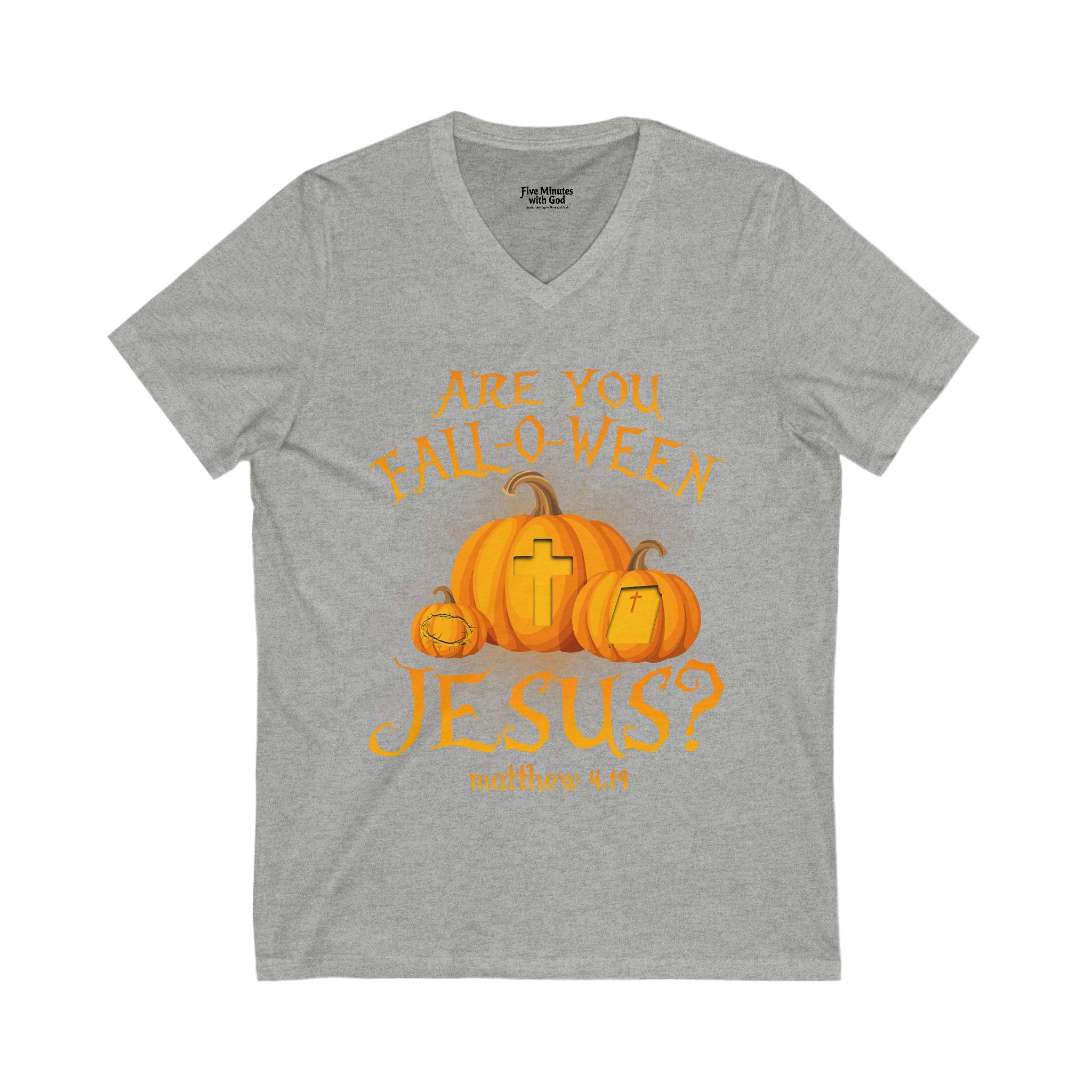 Fall Halloween Jesus V-Neck Tee, Pumpkin Shirt, Faith T-Shirt, Halloween Apparel, Christian Fall Clothing