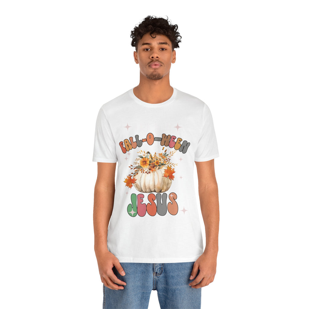 Fall-Themed Jesus Tee, Unisex Jersey T-Shirt, Cozy Autumn Apparel, Thanksgiving Gift, Fall Celebration Shirt, Christian Fashion