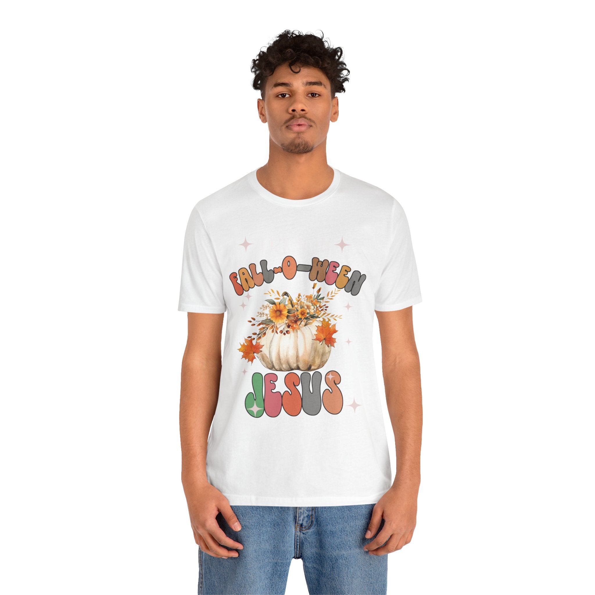 Fall-Themed Jesus Tee, Unisex Jersey T-Shirt, Cozy Autumn Apparel, Thanksgiving Gift, Fall Celebration Shirt, Christian Fashion