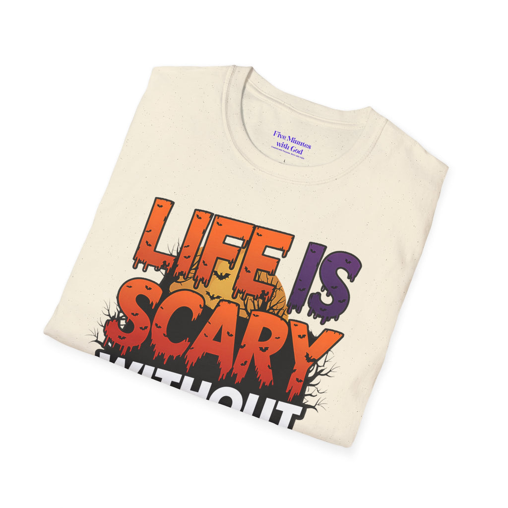 Unisex Softstyle Graphic Tee - Life is Scary Without Jesus, Faith Shirt, Christian T-Shirt, Inspirational Gift, Religious Apparel, [...]