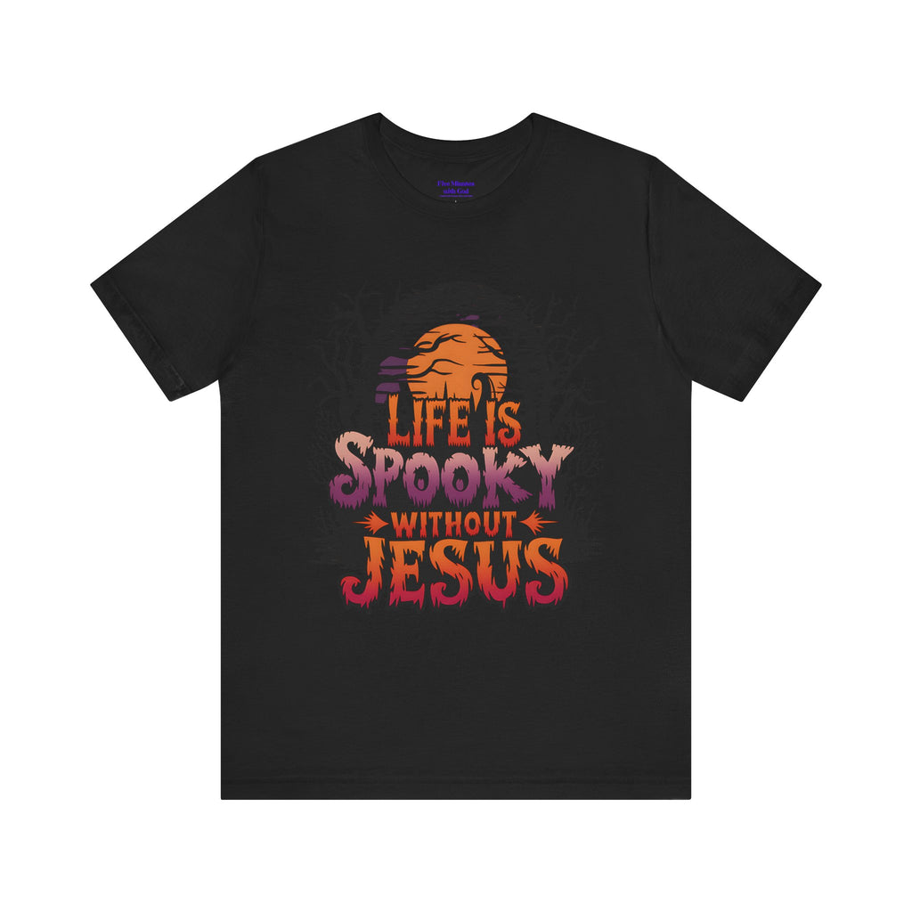 Spooky Jesus Tee - Short Sleeve Unisex Jersey Shirt, Halloween Apparel, Faith-Based Gift, Casual Wear, Everyday Comfort