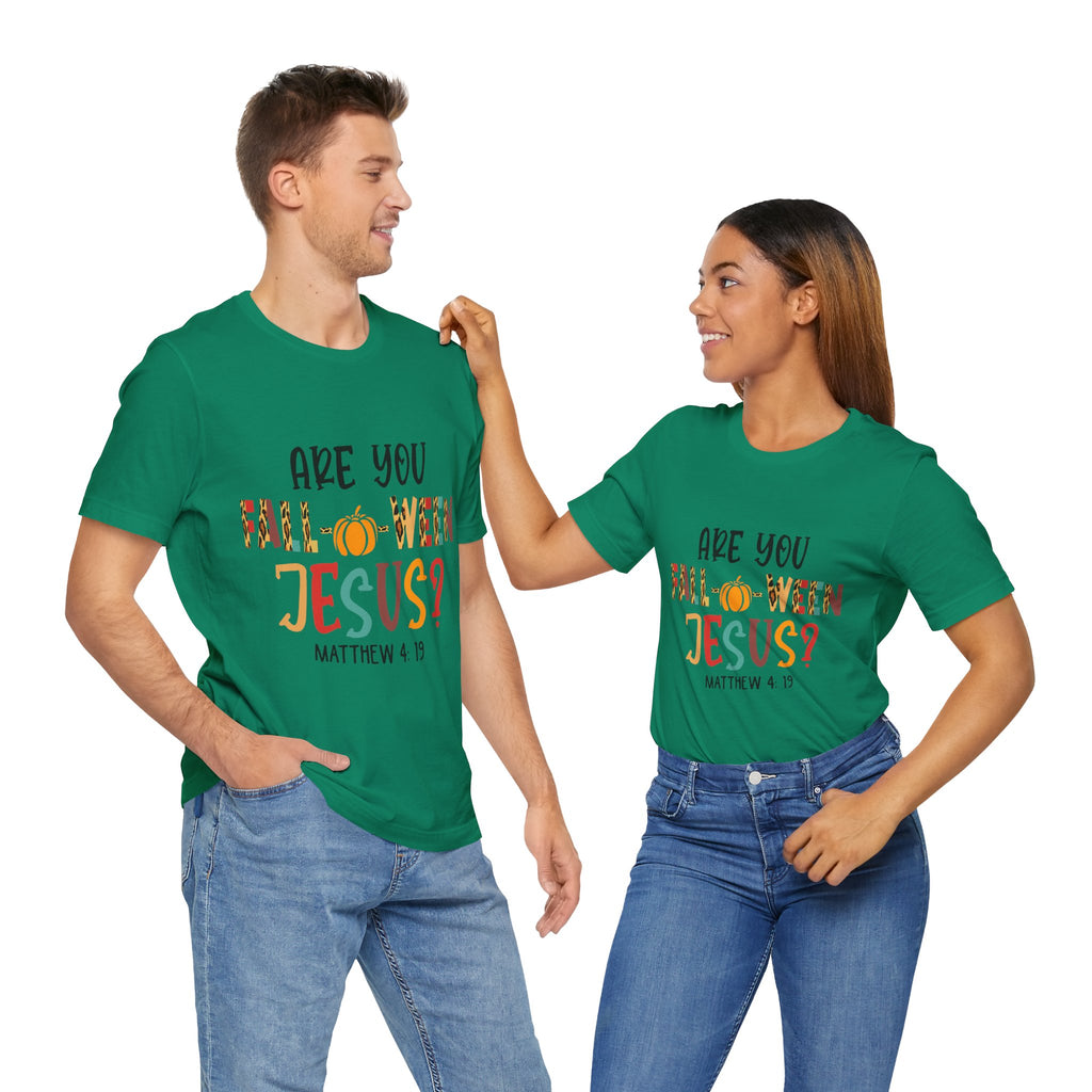 Fall-Themed Jesus Tee | Unisex Jersey Short Sleeve T-Shirt, Halloween Church Wear, Faith-Based Gift, Cozy Casual Top