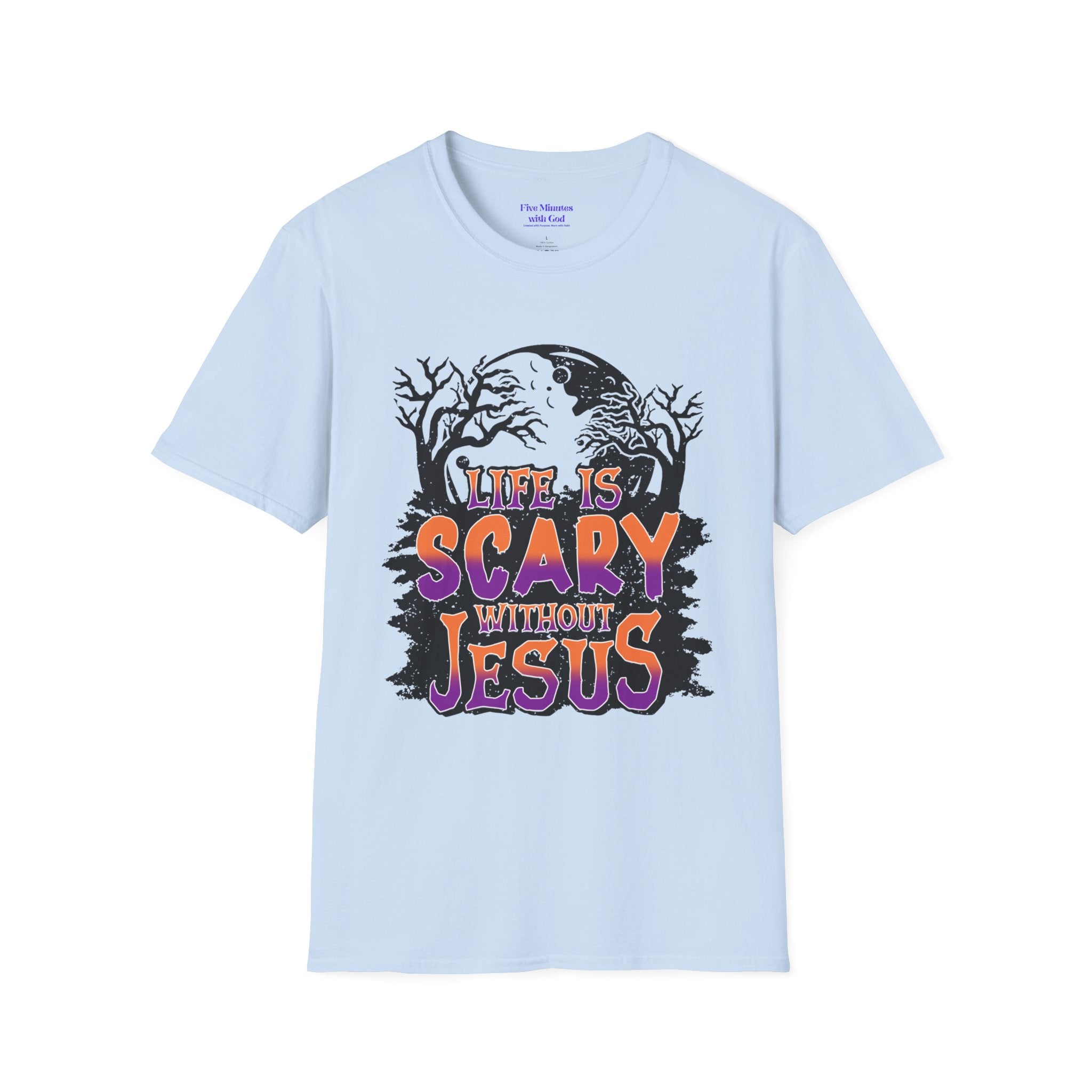 Unisex Softstyle T-Shirt - "Life is Scary Without Jesus" Halloween Tee, Christian Apparel, Faith-Based Gift, Religious T-Shirt