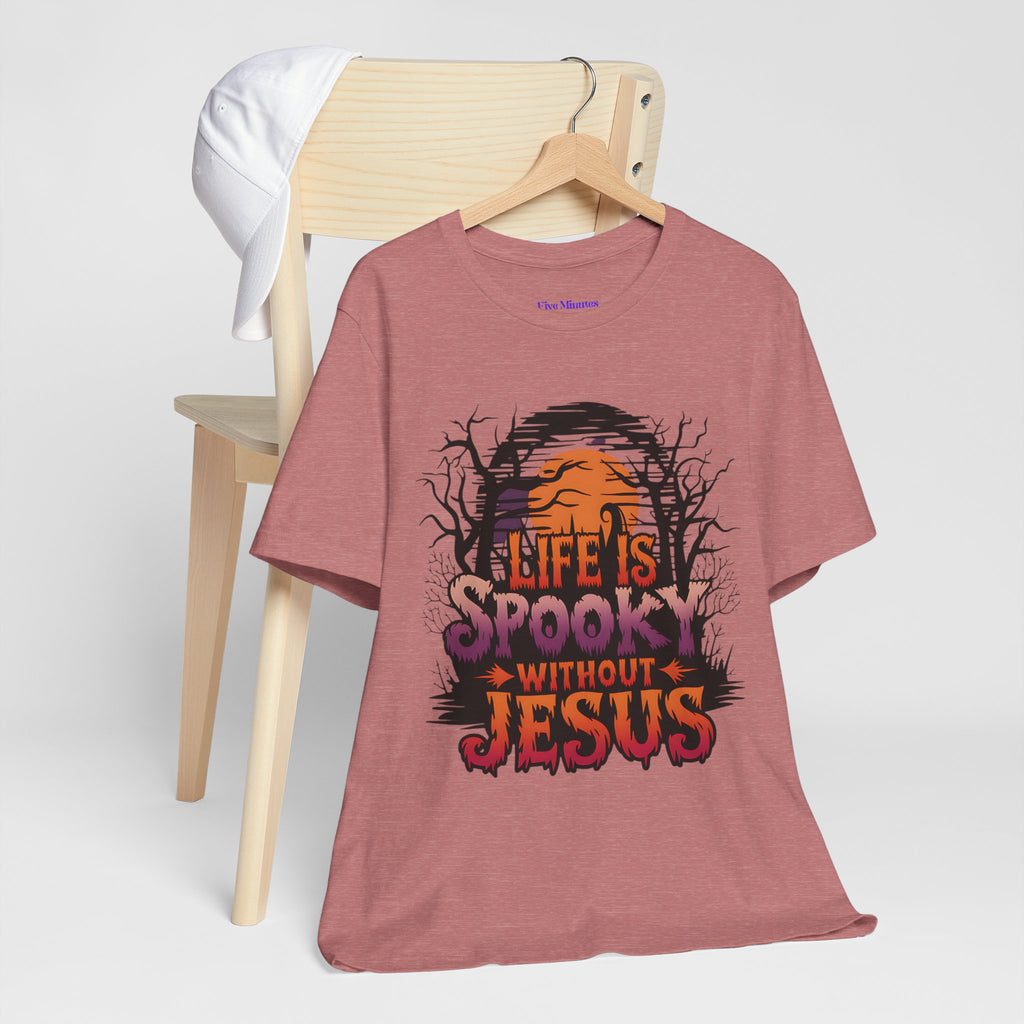 Spooky Jesus Tee - Short Sleeve Unisex Jersey Shirt, Halloween Apparel, Faith-Based Gift, Casual Wear, Everyday Comfort