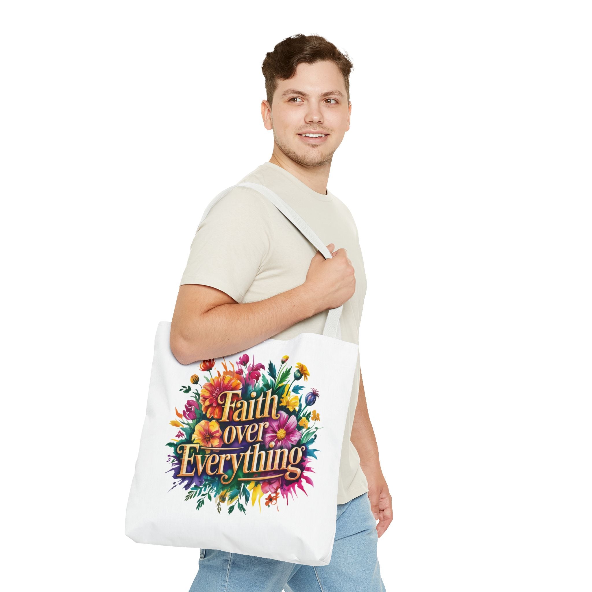 Faith Over Everything Tote Bag - Personalized Floral Design, Gift for Her, Everyday Use, Eco-Friendly Shopping, Inspirational Quote