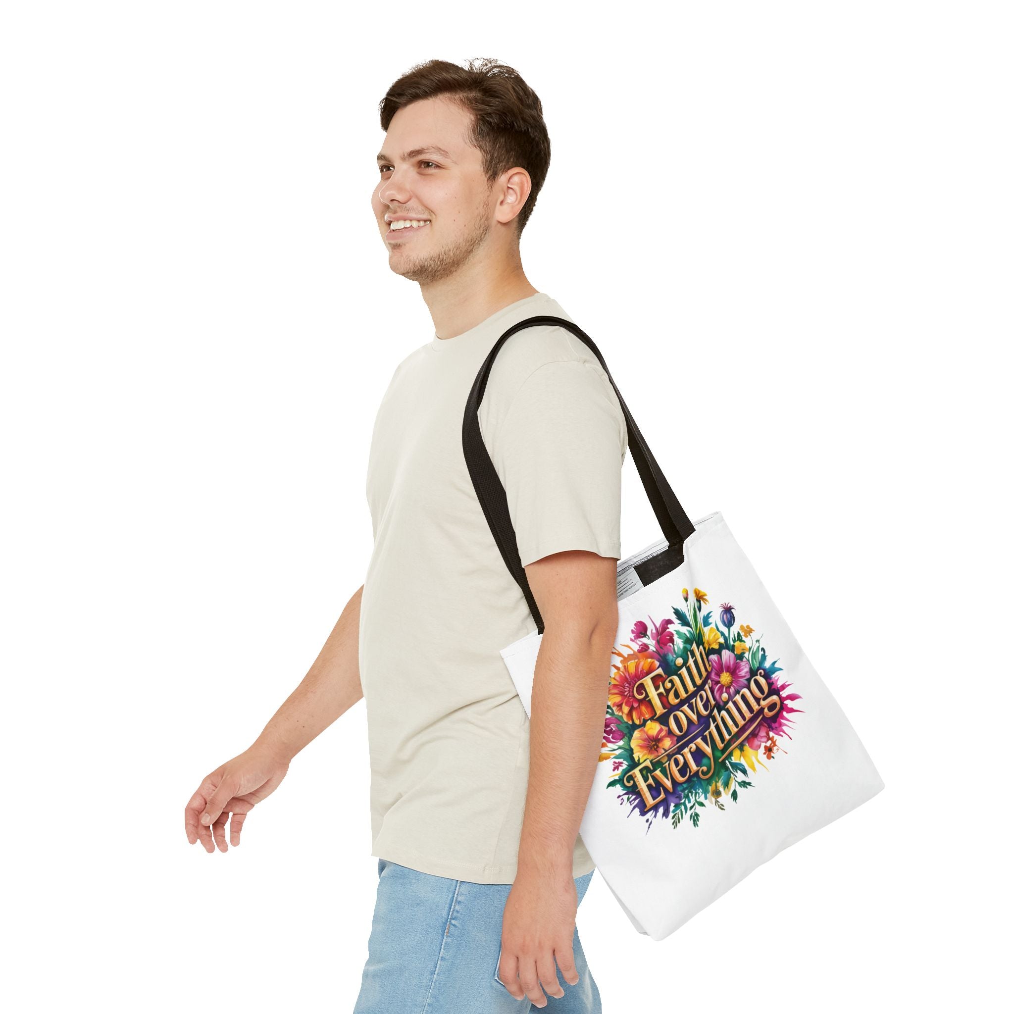 Faith Over Everything Tote Bag - Personalized Floral Design, Gift for Her, Everyday Use, Eco-Friendly Shopping, Inspirational Quote