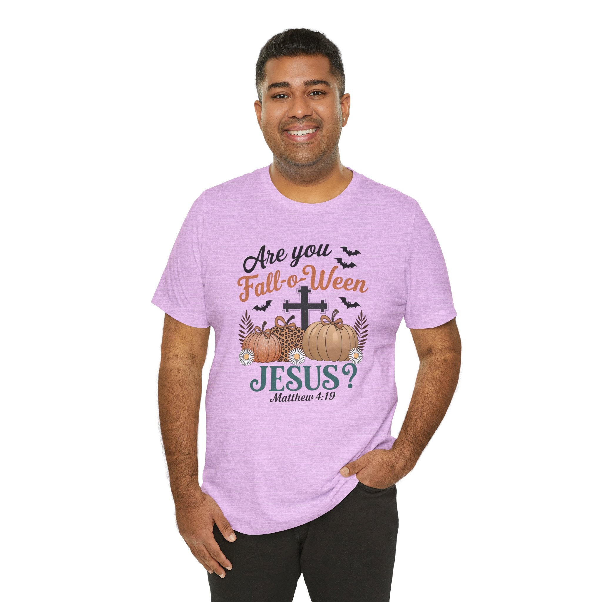 Fall-themed Christian Tee, Are You Fall-o-Ween Jesus?, Unisex Halloween Shirt, Autumn Faith T-Shirt, Pumpkin Design Top