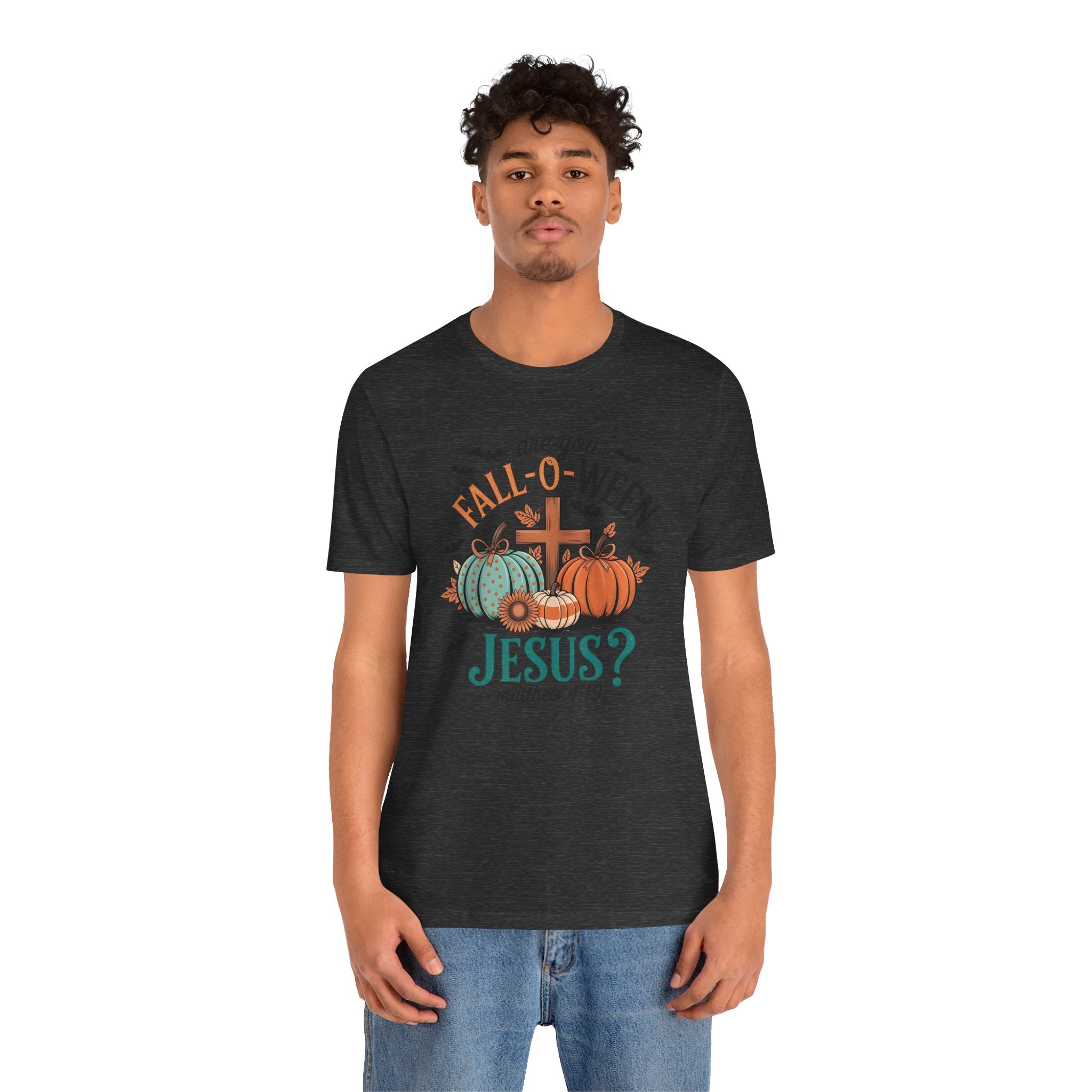 Fall-Themed Jesus T-Shirt, Unisex Short Sleeve Tee, Christian Apparel, Autumn Wear, Pumpkin Design, Halloween Celebration